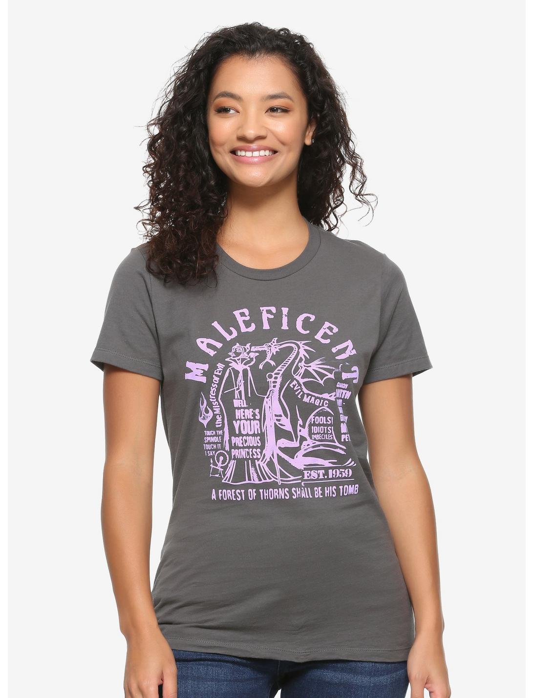 Disney Sleeping Beauty Maleficent Dragon Quote Women's T-Shirt - BoxLunch Exclusive, CHARCOAL, hi-res