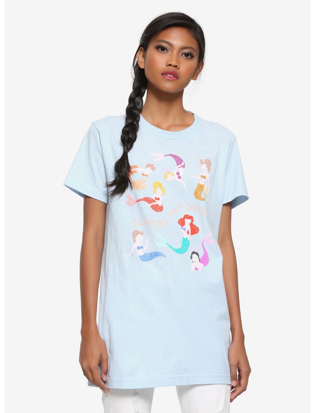 Disney The Little Mermaid Support Your Sisters Women's T-Shirt - BoxLunch Exclusive, BLUE, hi-res