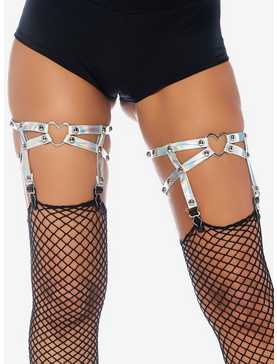Dual Strap Holographic Garter With Hearts, , hi-res
