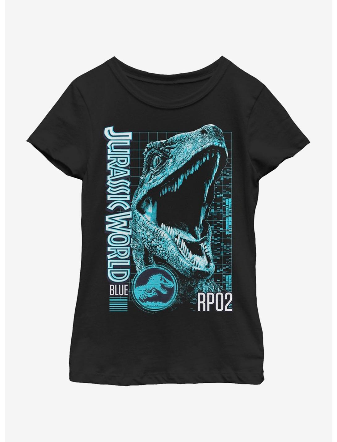 Jurassic World Blue Grid Youth Girls T-Shirt, BLACK, hi-res