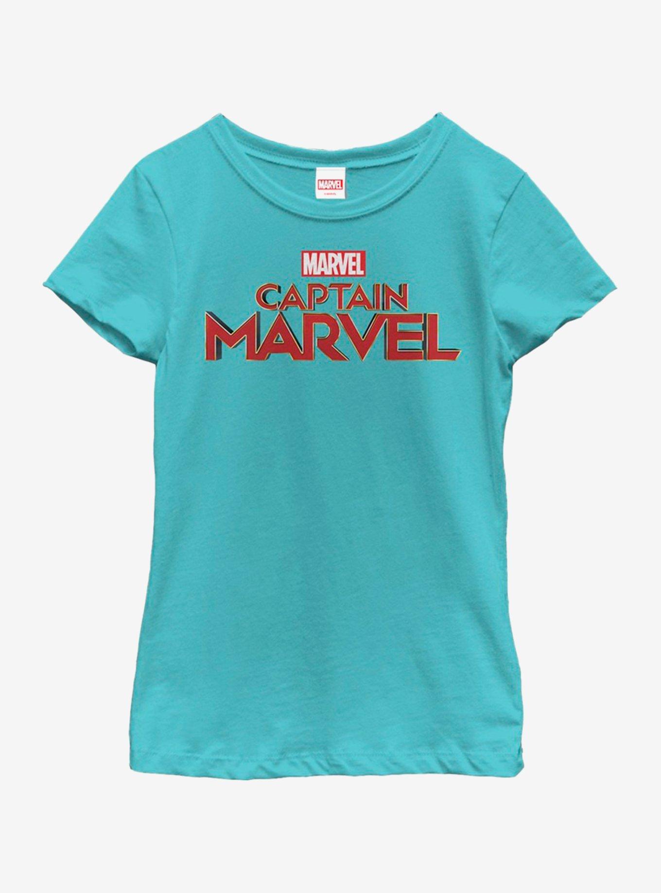 Marvel Captain Marvel Logo Youth Girls T-Shirt, TAHI BLUE, hi-res