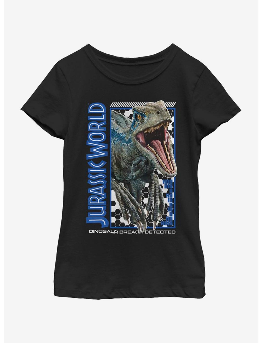 Jurassic Park Breach Detected Youth Girls T-Shirt, BLACK, hi-res
