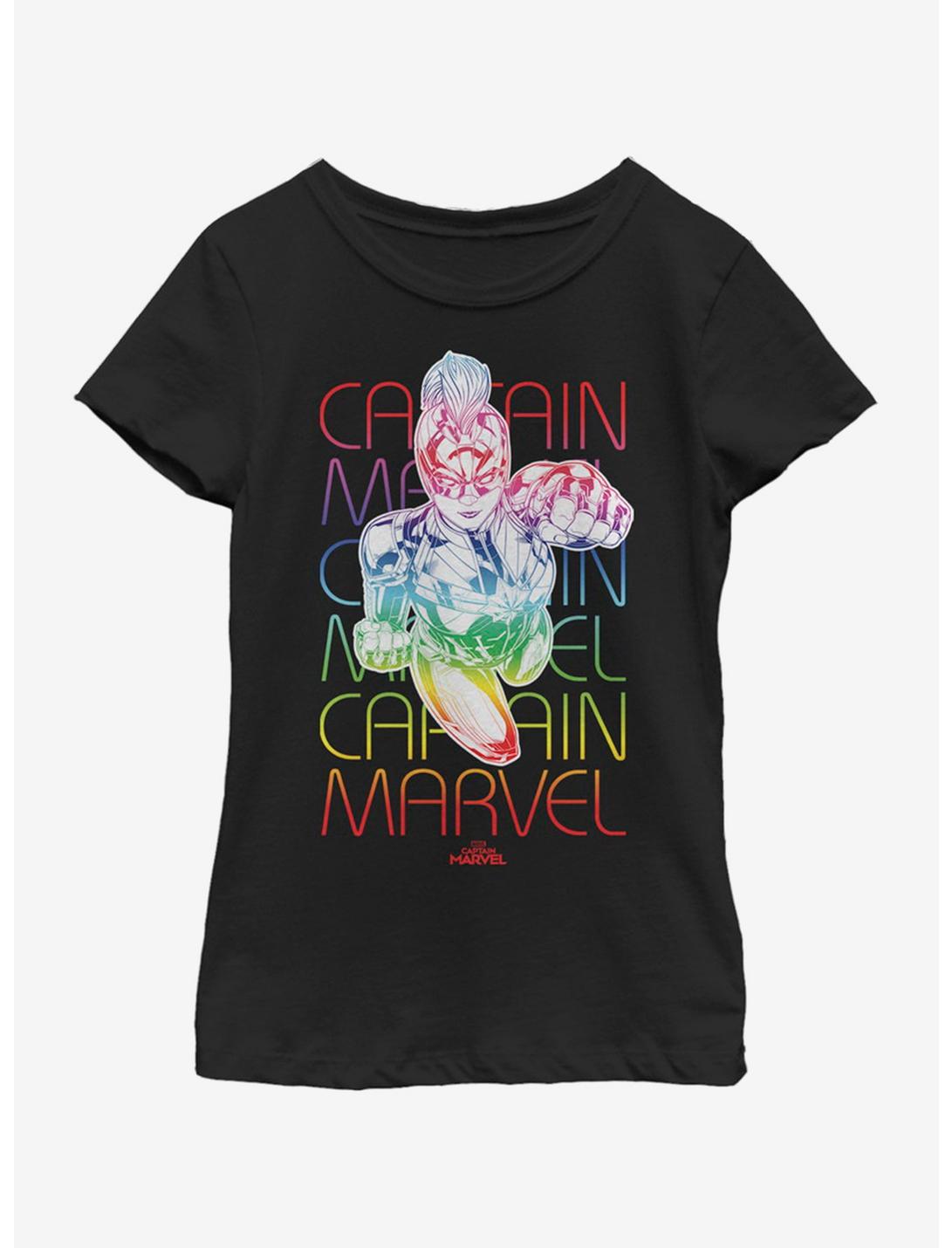 Marvel Captain Marvel Rainbow Power Youth Girls T-Shirt, BLACK, hi-res