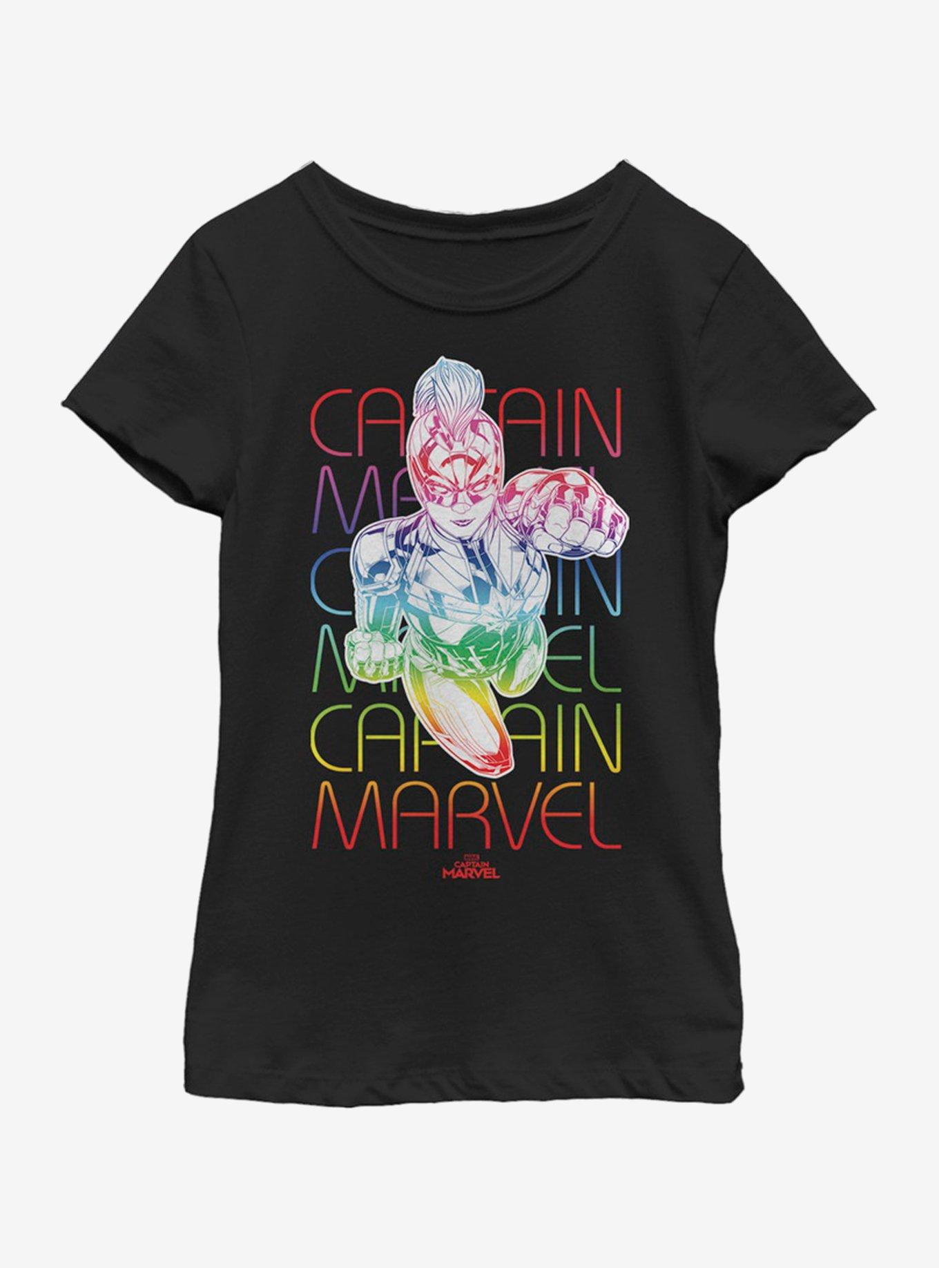 Marvel Captain Marvel Rainbow Power Youth Girls T-Shirt, BLACK, hi-res