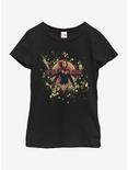 Marvel Captain Marvel Splatter Grunge Marvel Logo Youth Girls T-Shirt, BLACK, hi-res