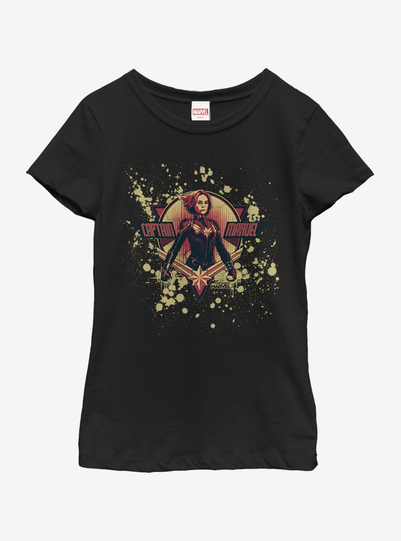 Marvel Captain Marvel Splatter Grunge Marvel Logo Youth Girls T-Shirt, , hi-res
