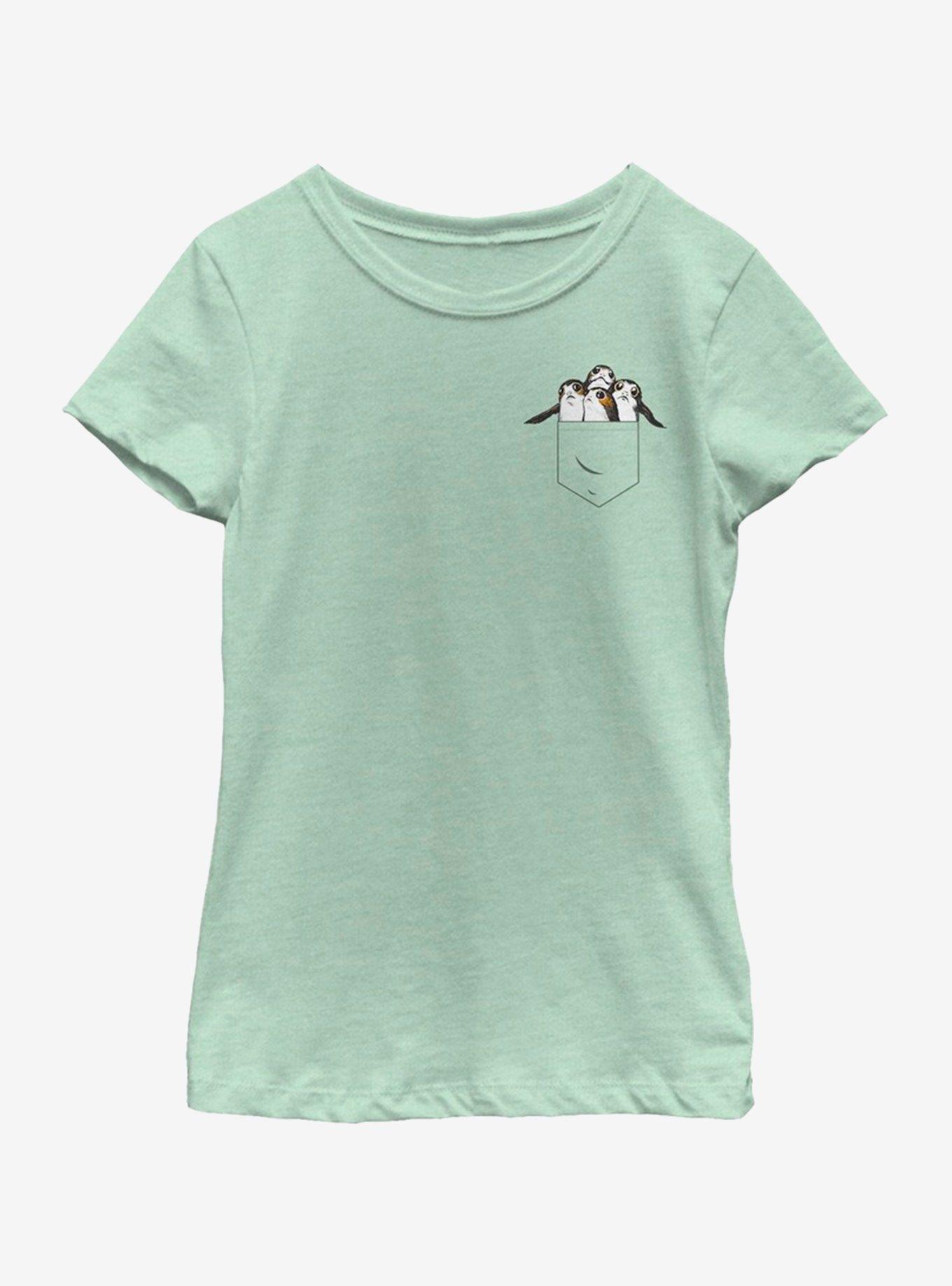 Star Wars The Last Jedi Porgs In My Faux Pocket Youth Girls T-Shirt, MINT, hi-res