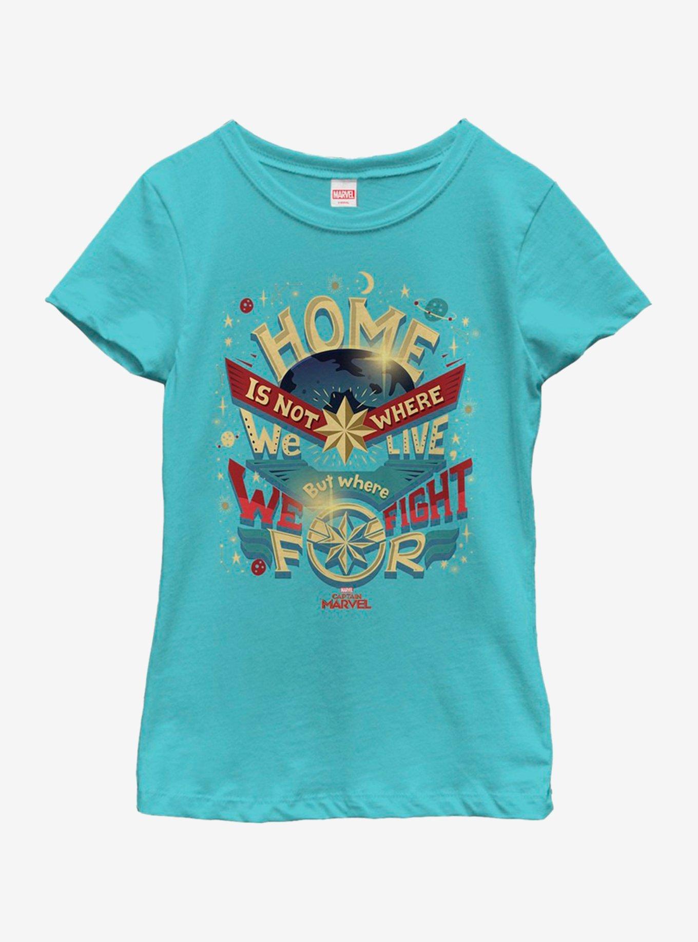 Marvel Captain Marvel Earth Fight Youth Girls T-Shirt, TAHI BLUE, hi-res