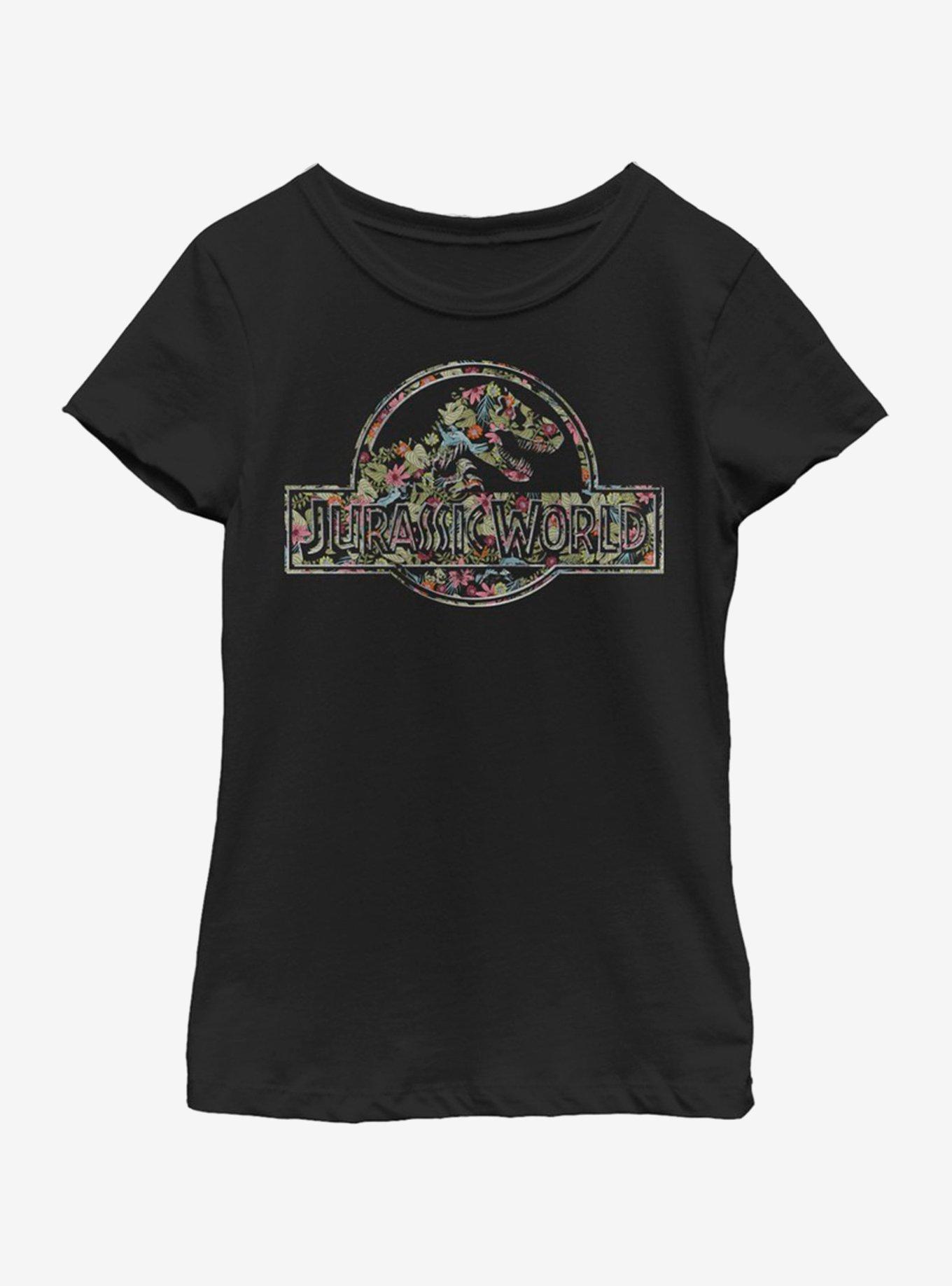 Jurassic World Logo Palm Pattern Youth Girls T-Shirt, , hi-res