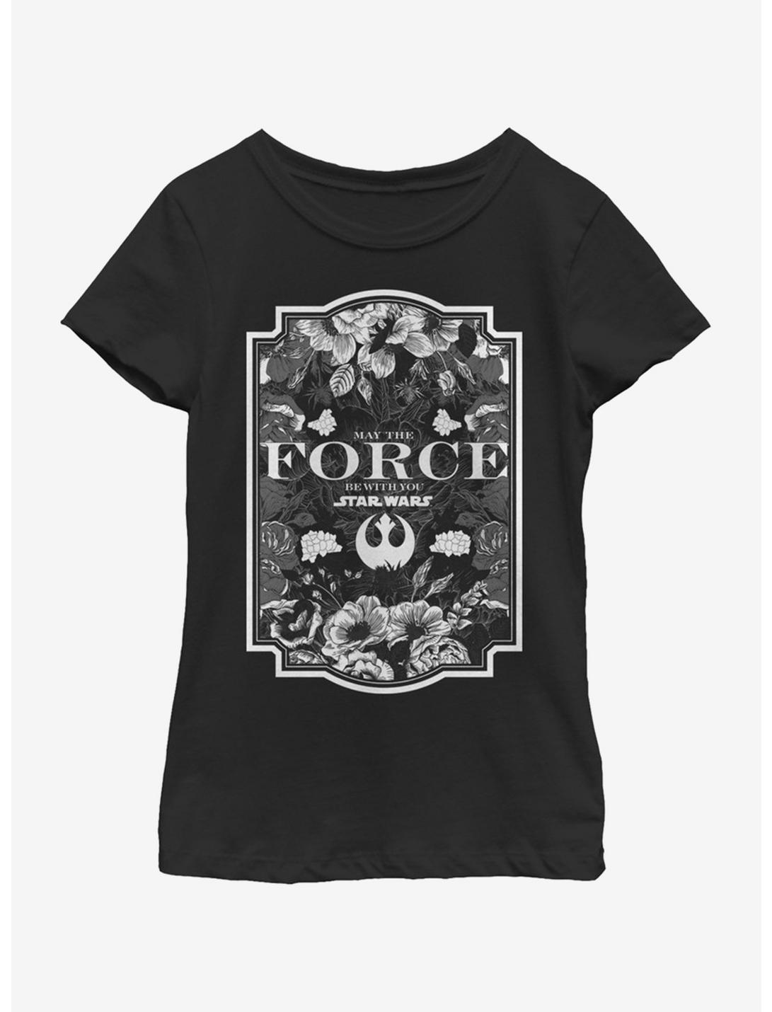 Star Wars Force Floral Youth Girls T-Shirt, BLACK, hi-res