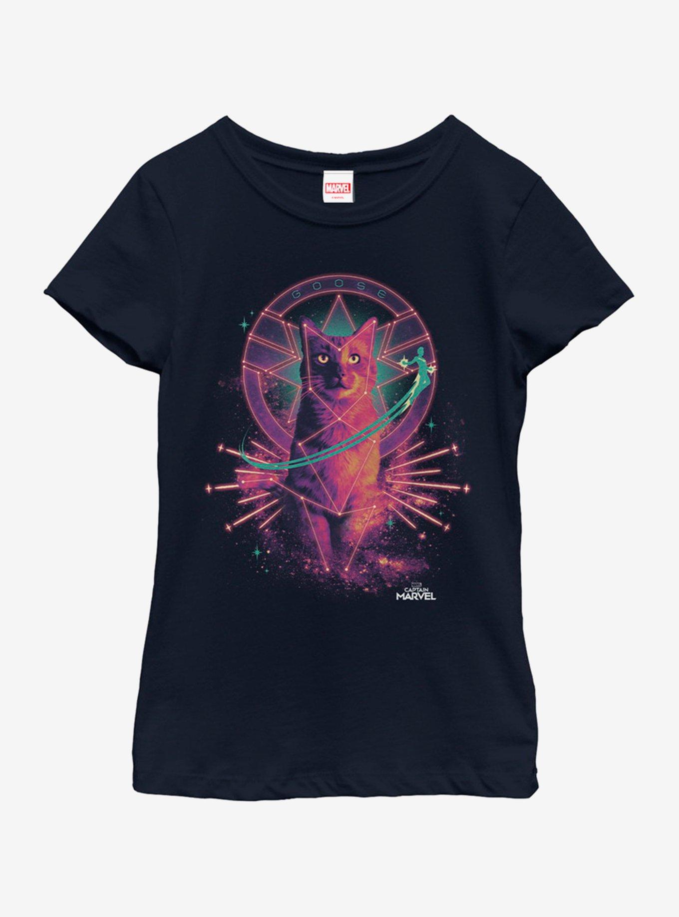 Marvel Captain Marvel Cat Goose Youth Girls T-Shirt, NAVY, hi-res