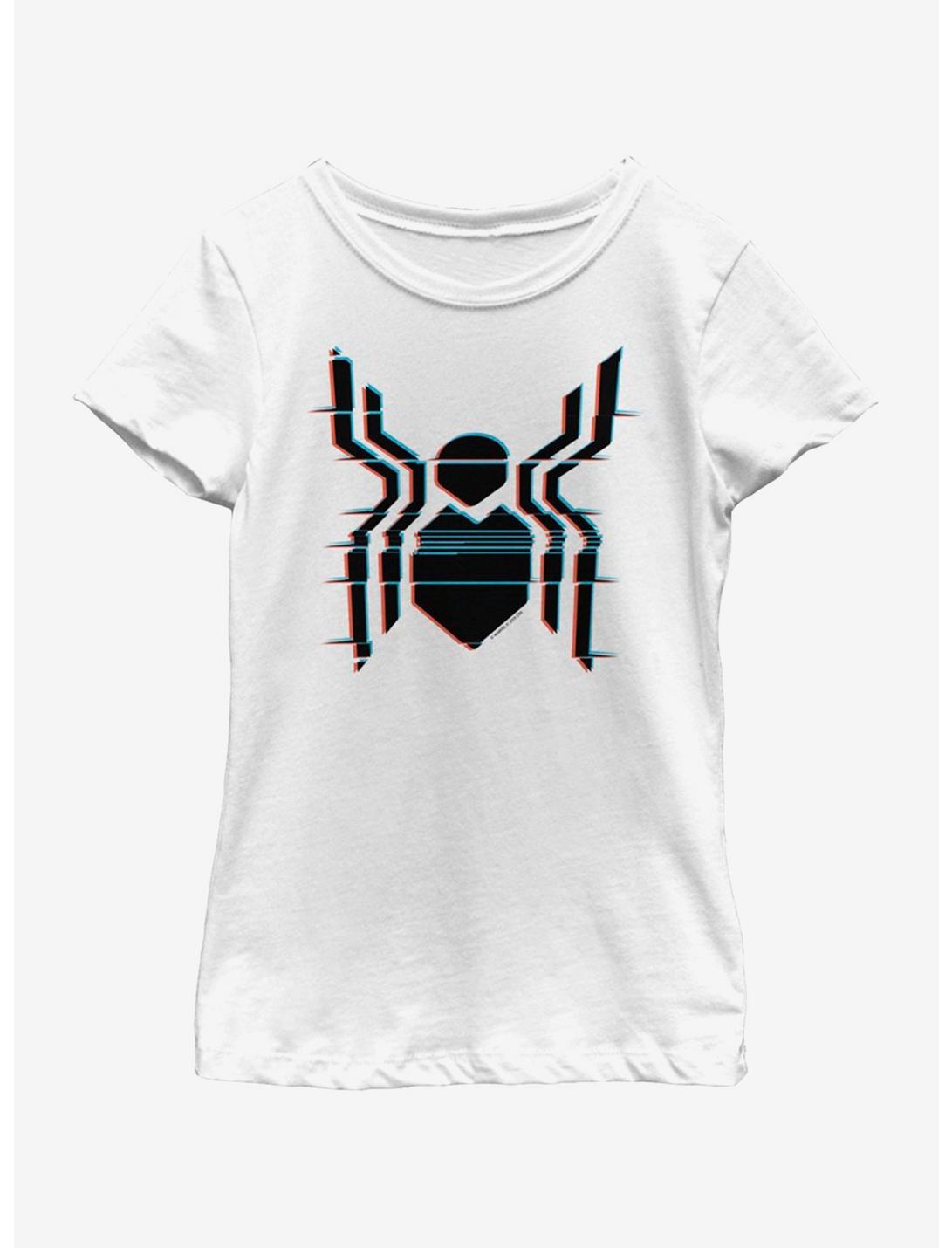 Marvel Spiderman: Far From Home Glitch Spider Logo Youth Girls T-Shirt, WHITE, hi-res