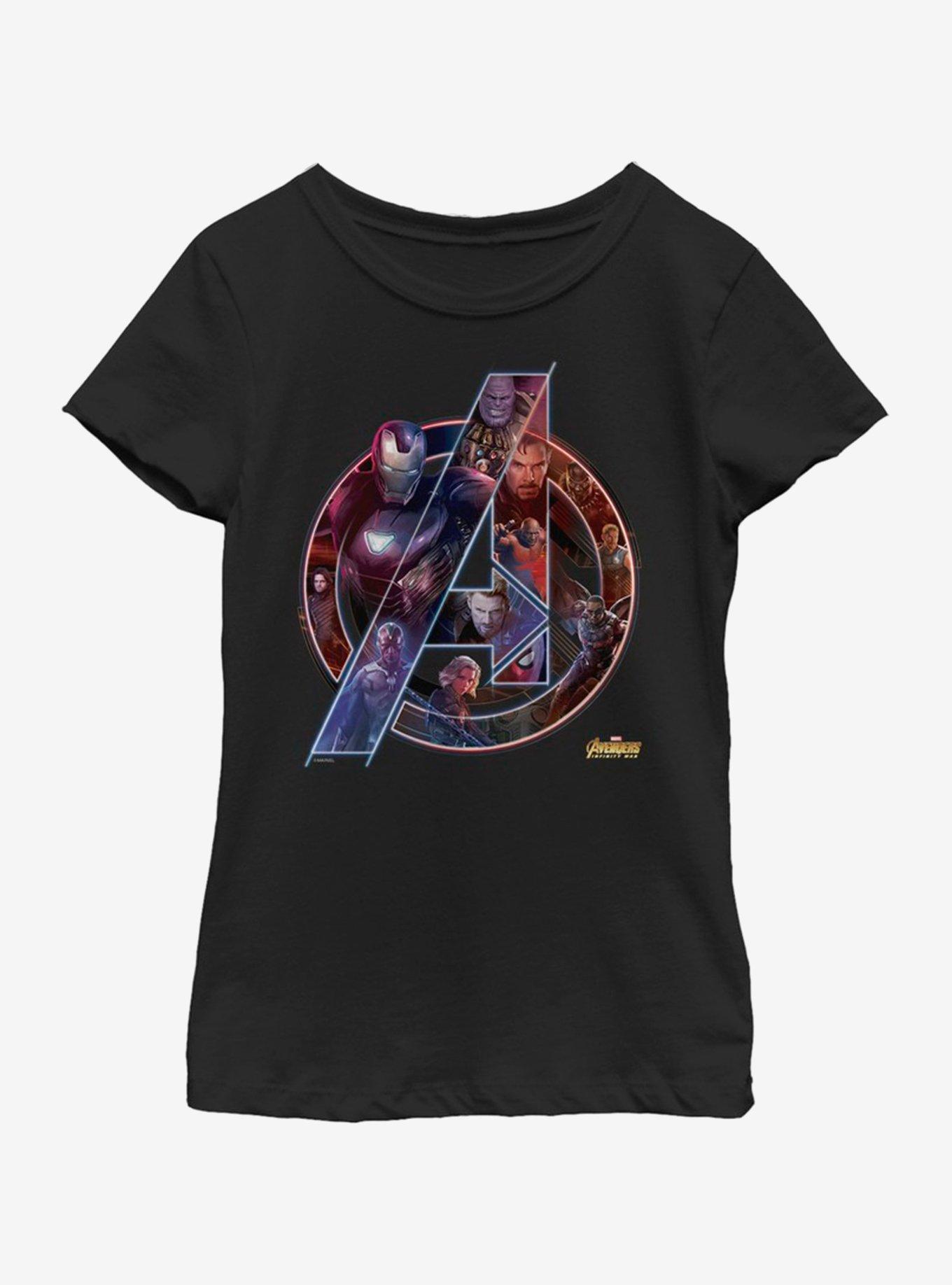Marvel Avengers Team Neon Youth Girls T-Shirt - BLACK | BoxLunch