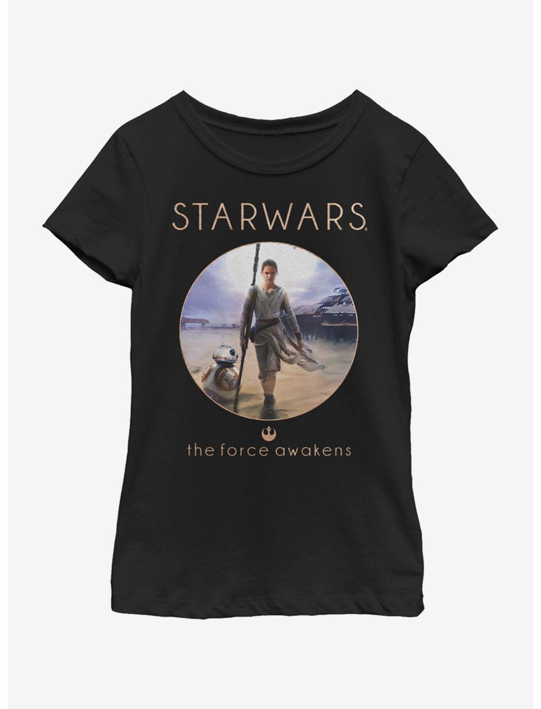 Star Wars The Force Awakens Rey Awakens Youth Girls T-Shirt, BLACK, hi-res