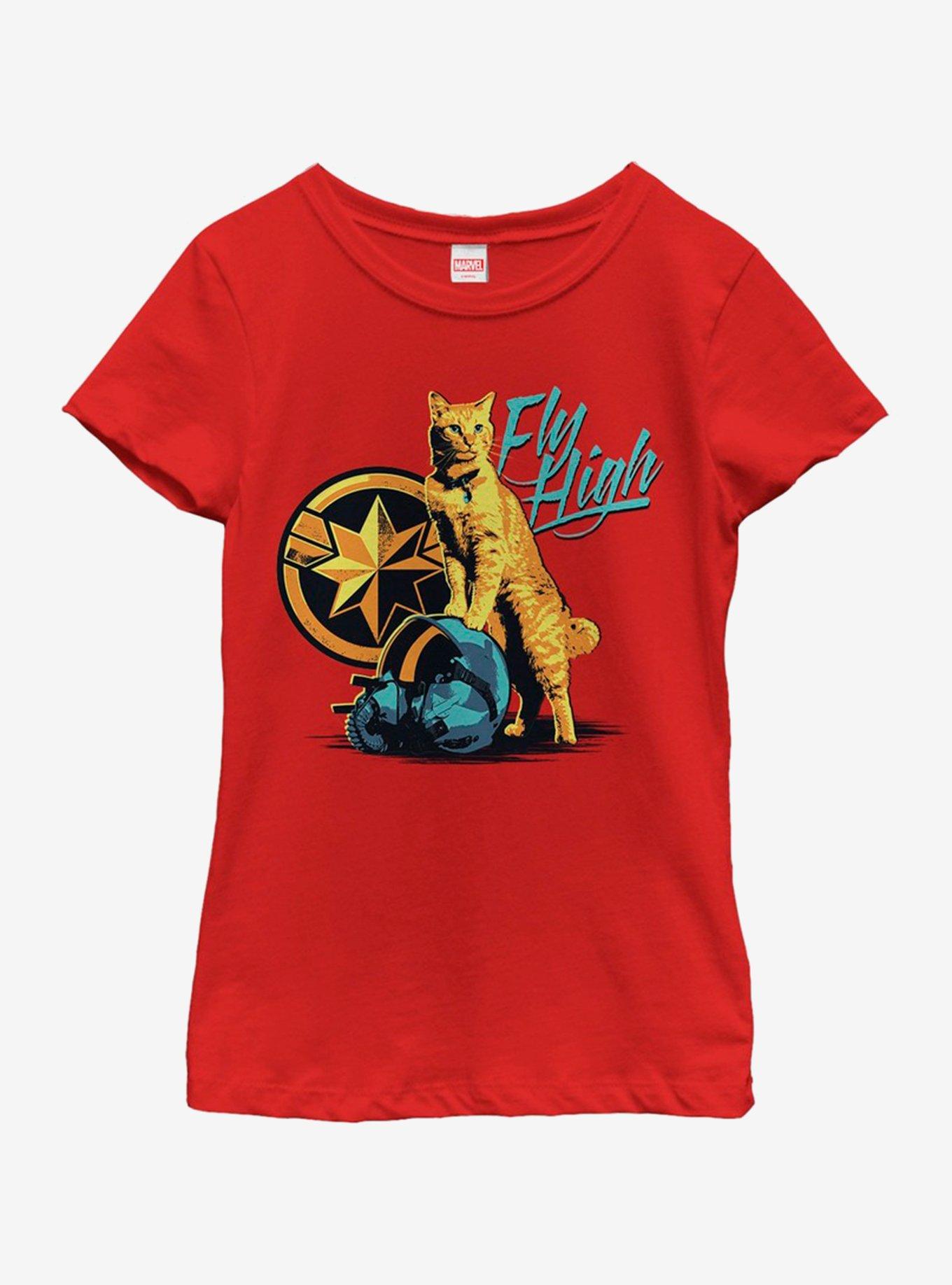 Marvel Captain Marvel Fly High Youth Girls T-Shirt, RED, hi-res