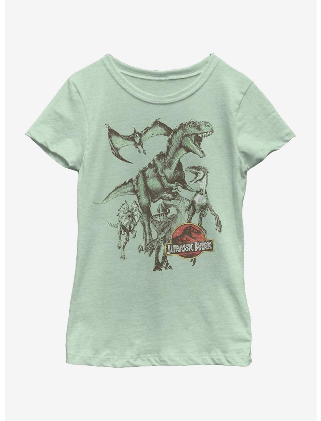 Jurassic Park Dino Retro Group Youth Girls T-Shirt, MINT, hi-res