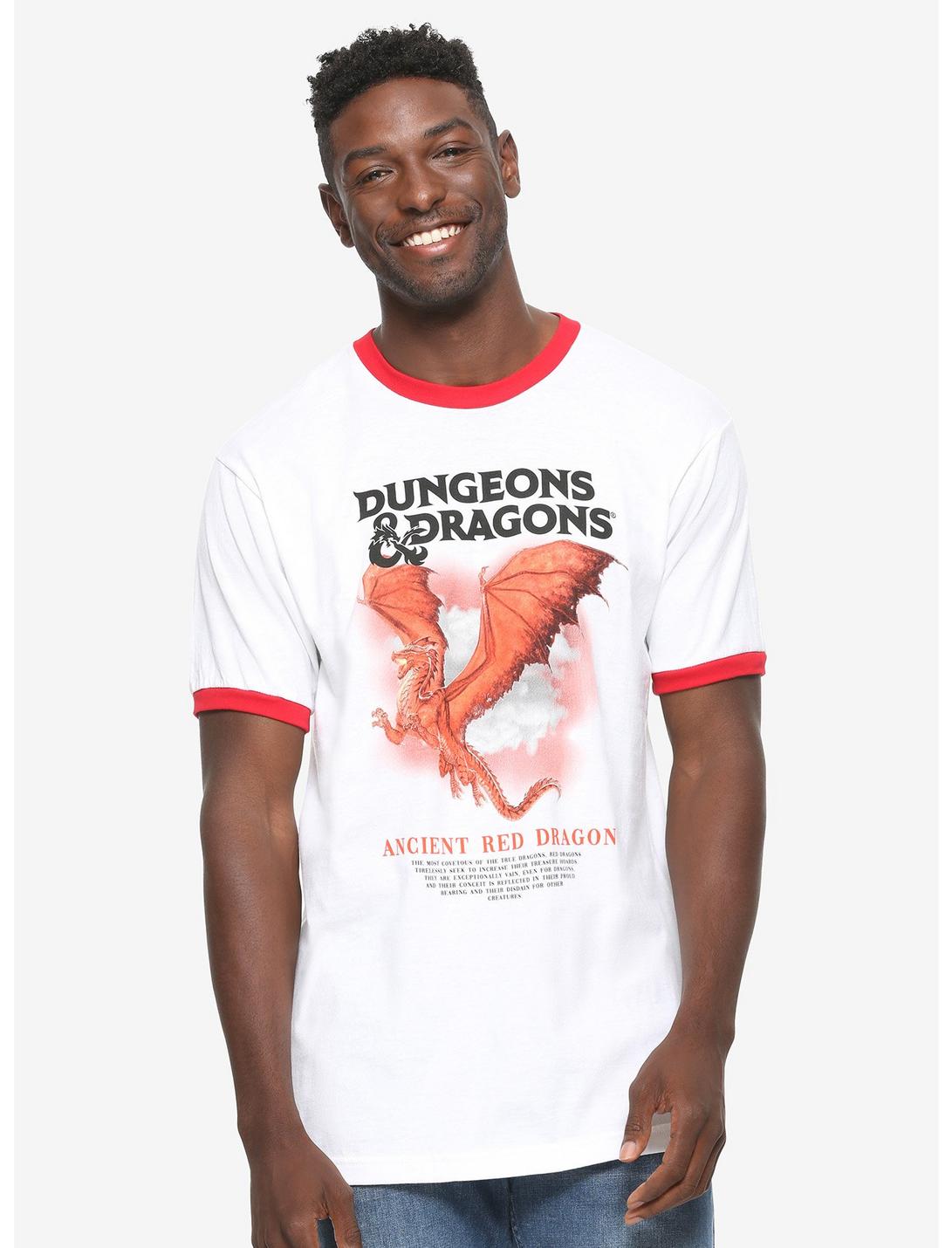 Dungeons & Dragons Ancient Red Dragon Ringer T-Shirt - BoxLunch Exclusive, WHITE, hi-res