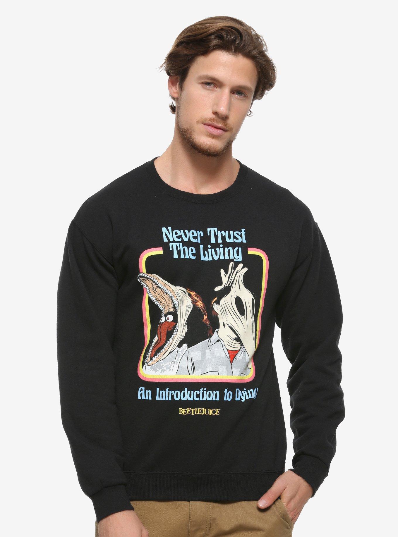 Beetlejuice Never Trust the Living Crewneck - BoxLunch Exclusive, BLACK, hi-res