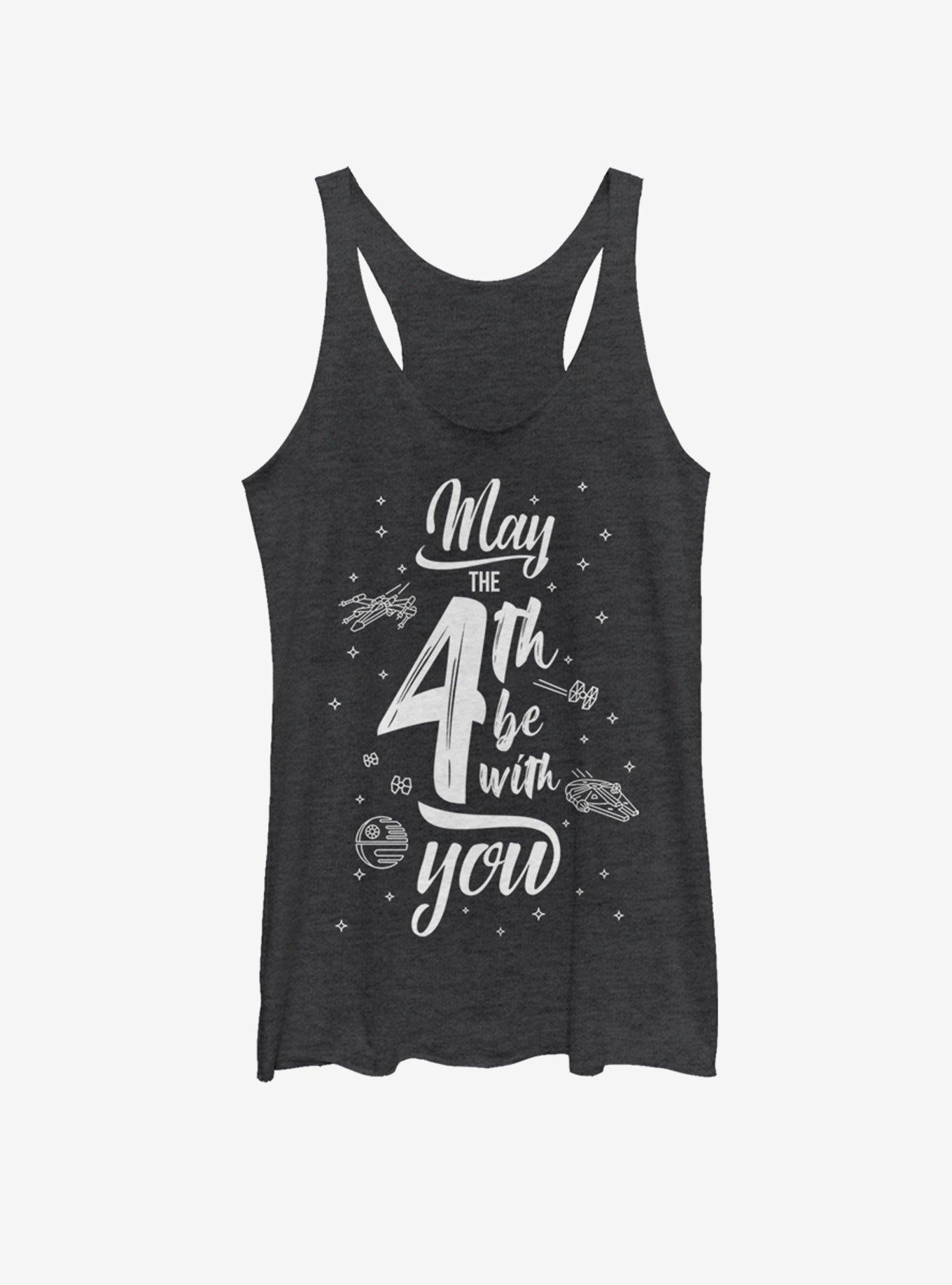 Star Wars Space Text May Fourth Girls Tank, BLK HTR, hi-res