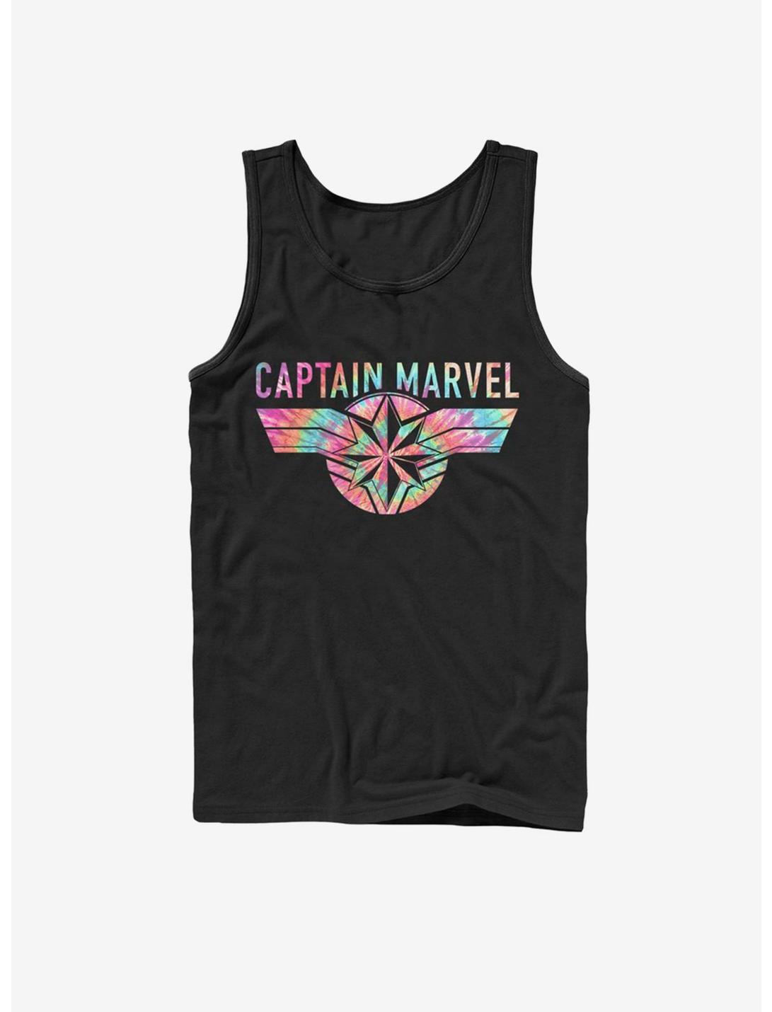 Marvel Captain Marvel Tie-Dye Captain Logo Tank, BLACK, hi-res