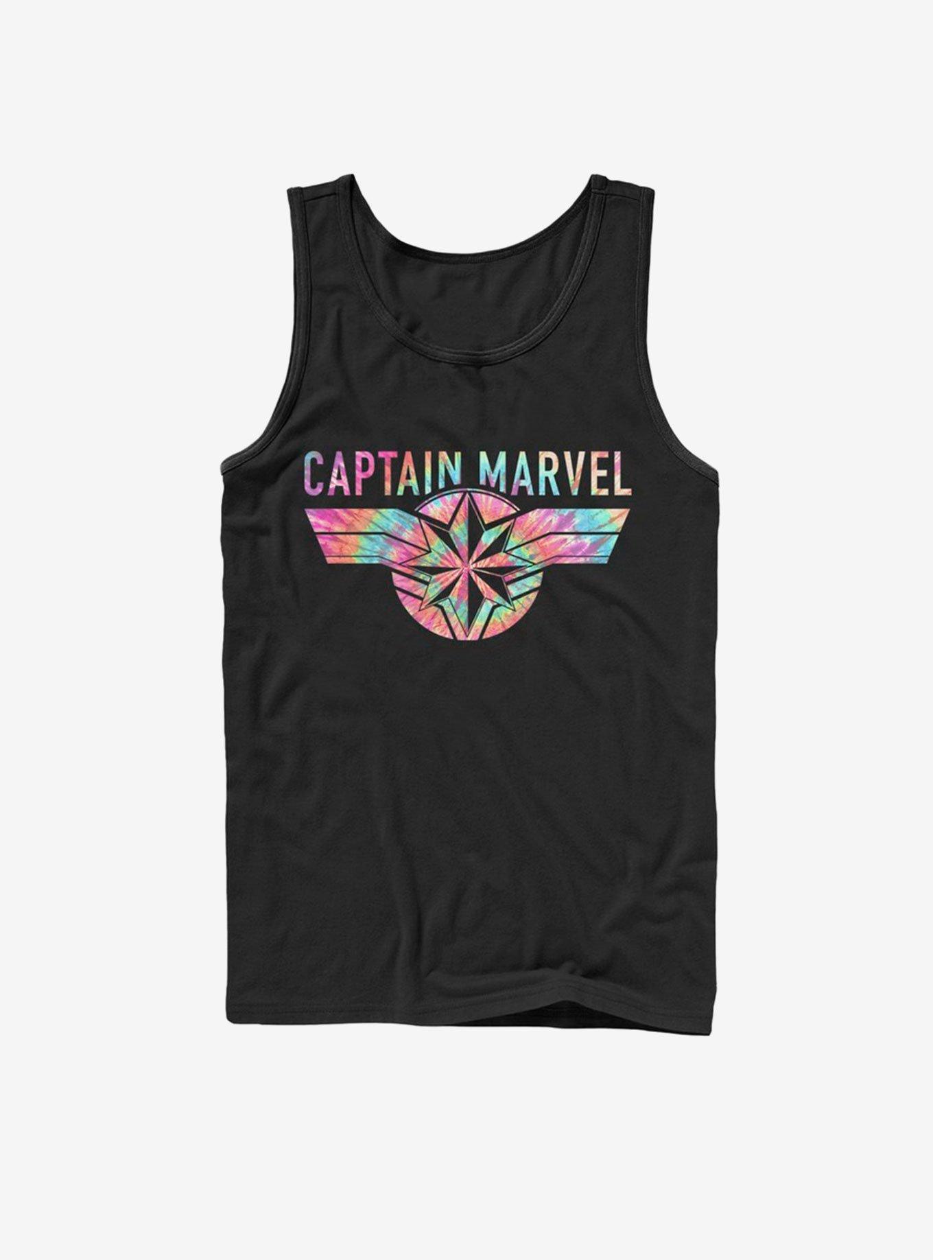 Marvel Captain Marvel Tie-Dye Captain Logo Tank, BLACK, hi-res