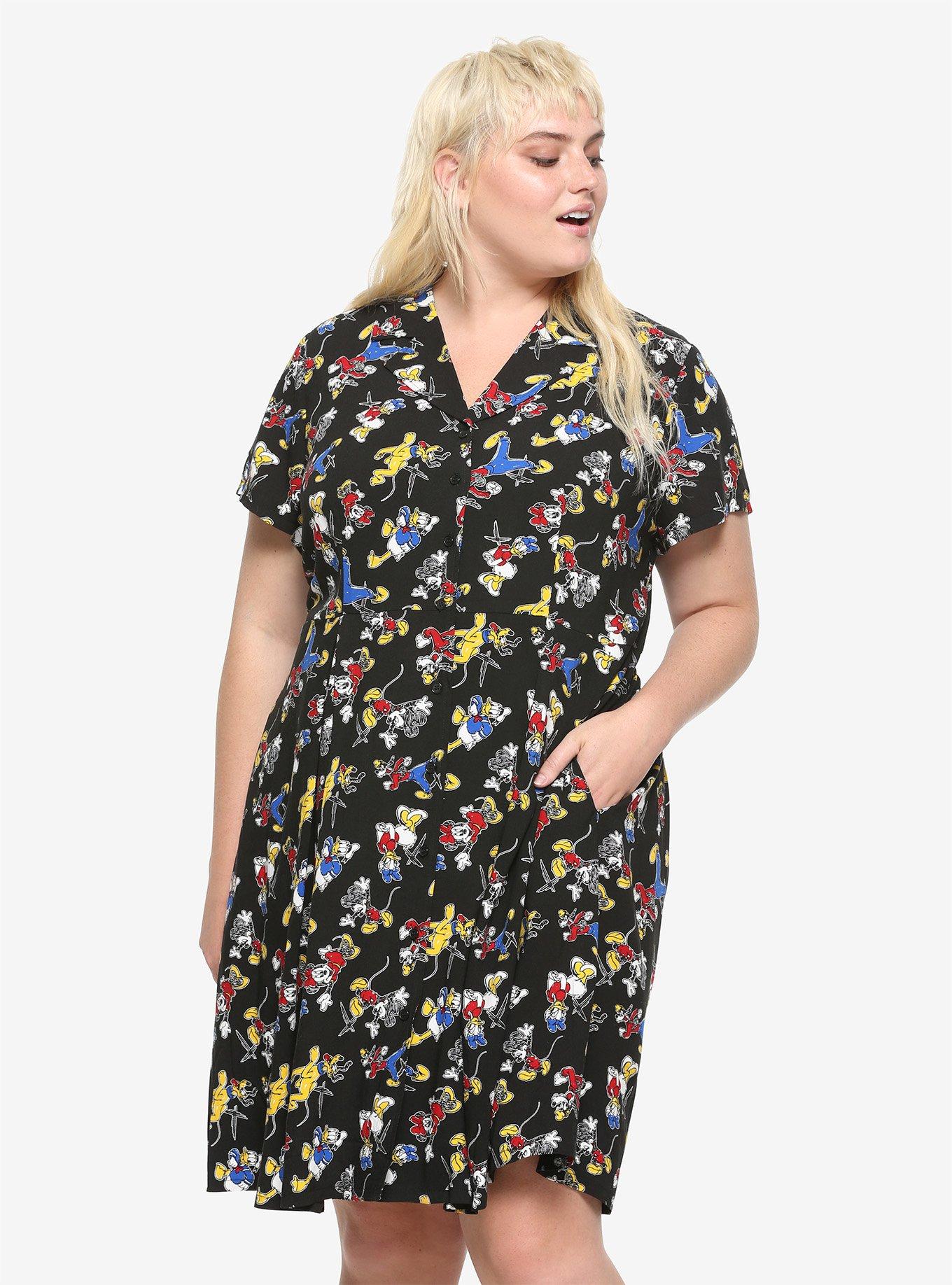 Disney The Sensational Six Button-Front Dress Plus Size, BLACK, hi-res