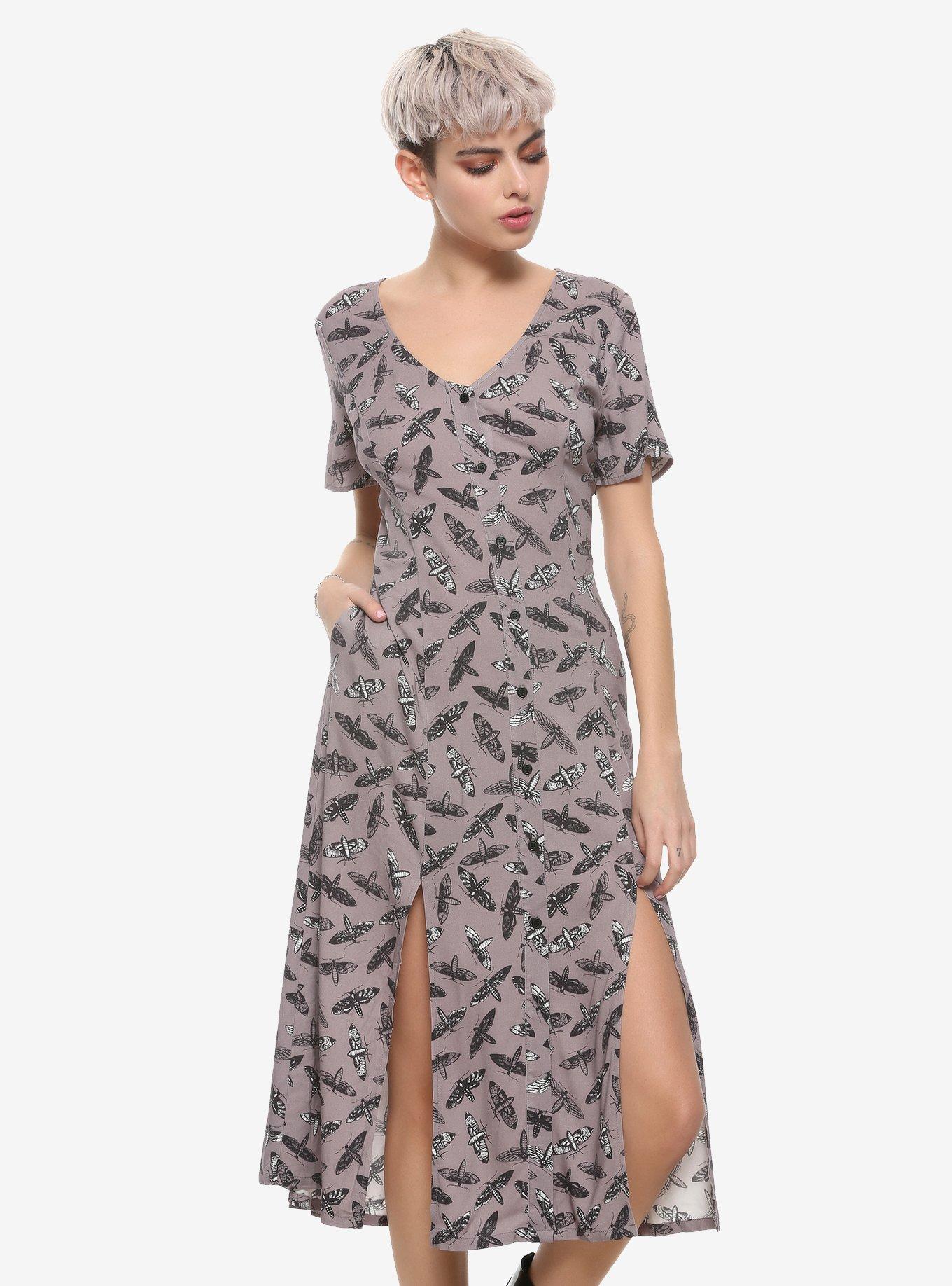 Grey Moth Midi Dress, GREY, hi-res