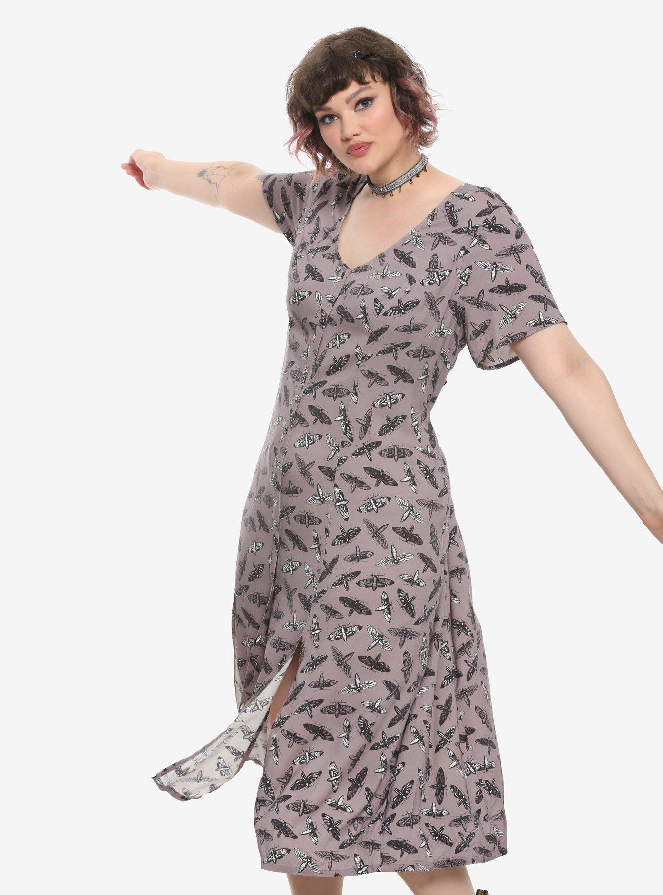 Grey Moth Midi Dress Plus Size, GREY, hi-res