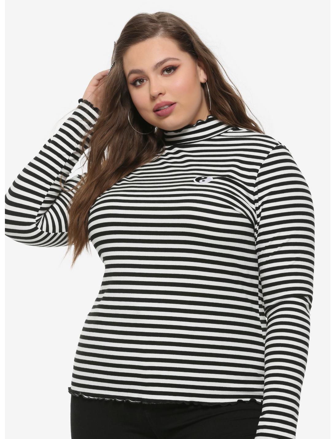 Yin-Yang Striped Girls Mock Neck Long-Sleeve T-Shirt Plus Size, BLACK, hi-res