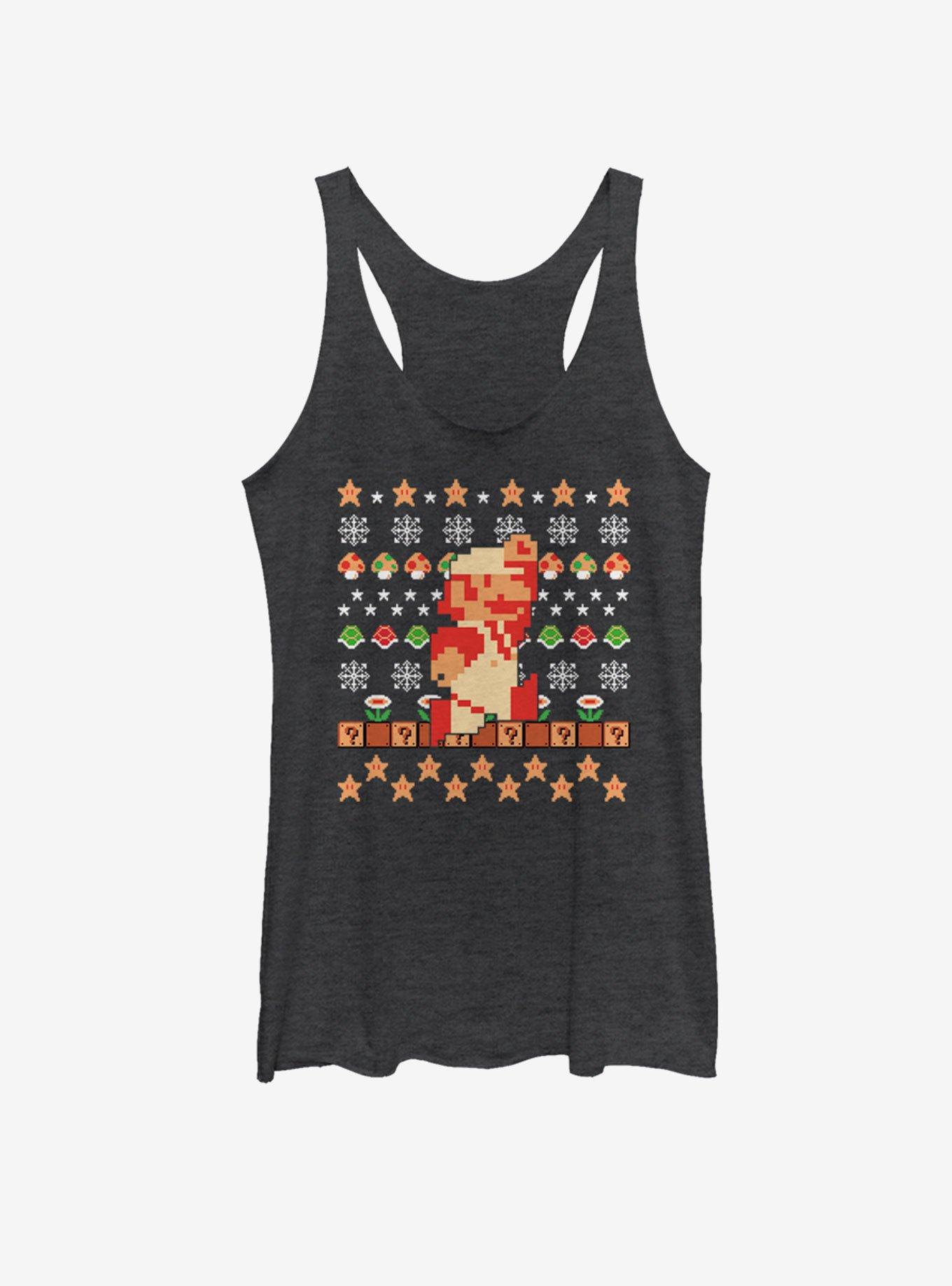 Nintendo Mario Holiday Pixels Girls Tank, BLK HTR, hi-res