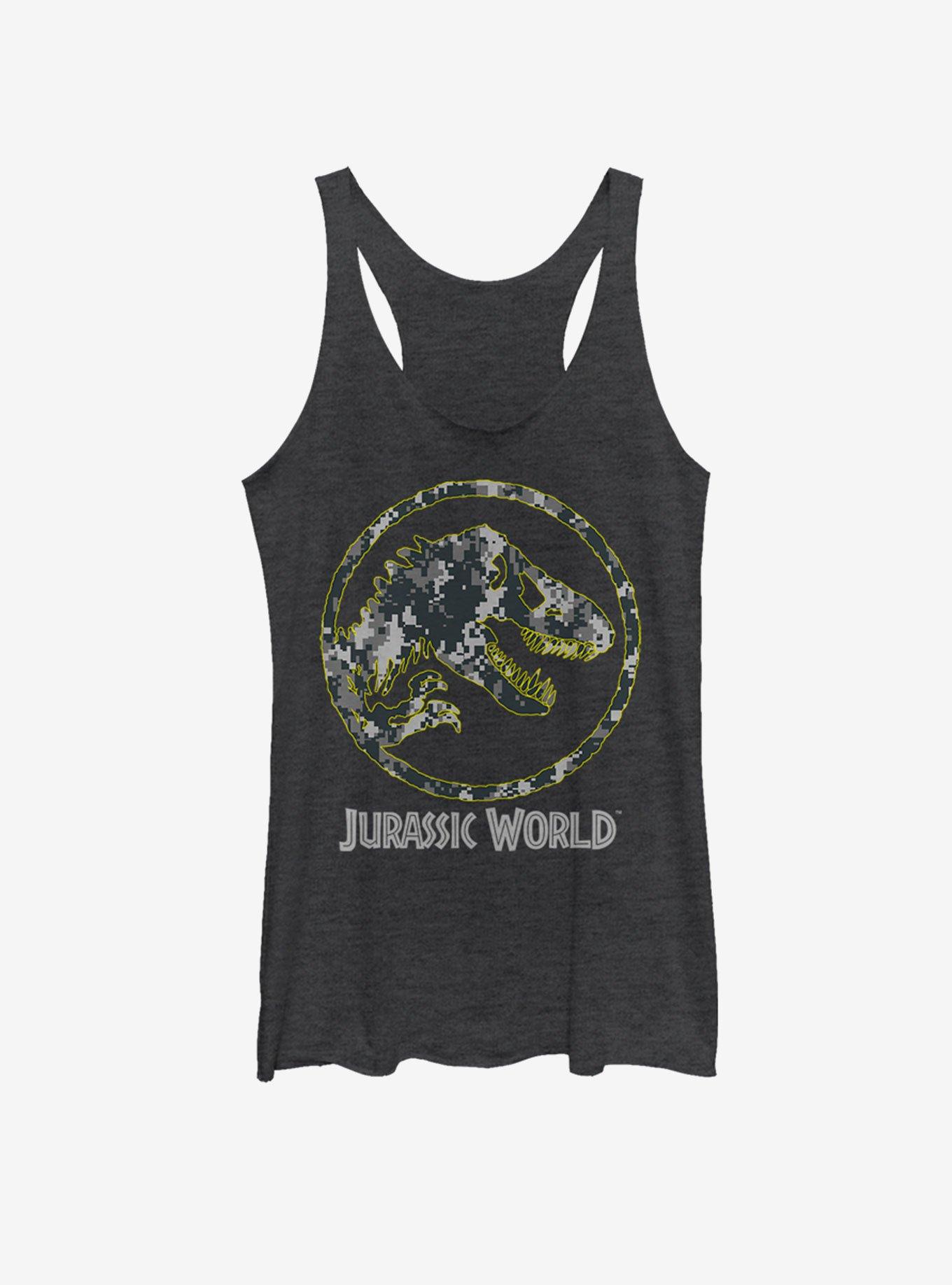 Jurassic Park Camo Yellow Dino Girls Tank, BLK HTR, hi-res