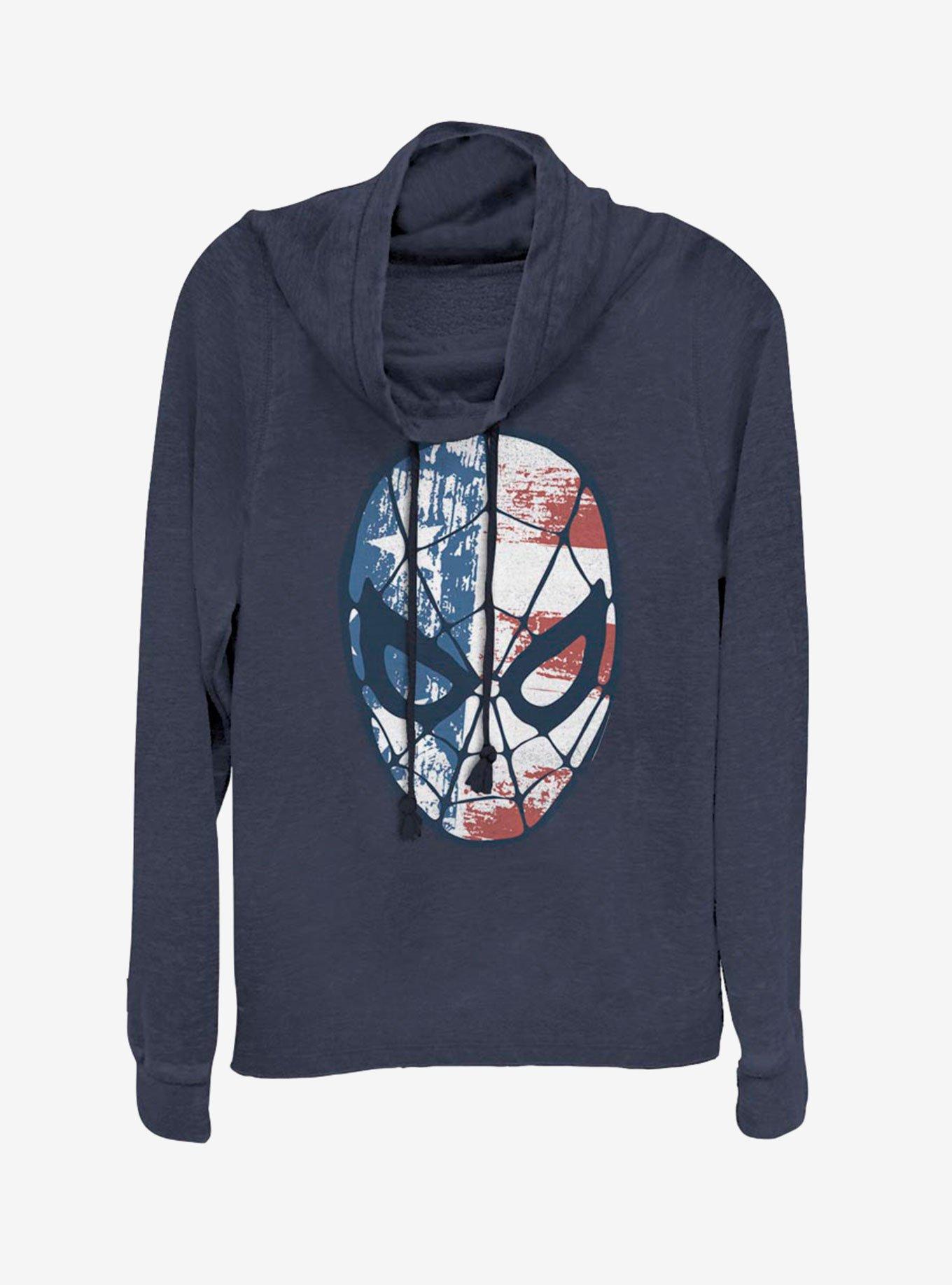 Marvel Spider-Man Spidey Americana Girls Cowl Neck Long-Sleeve Girls Top, NAVY, hi-res