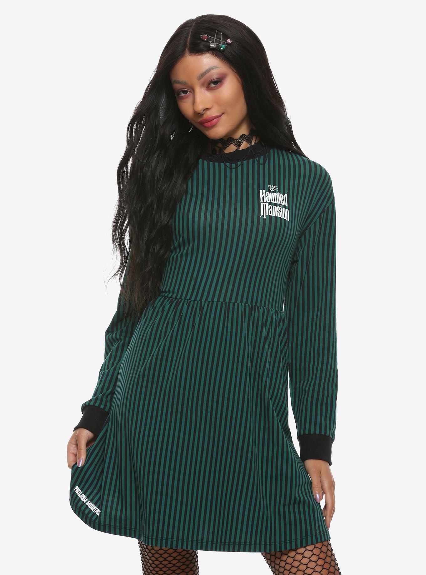 Disney The Haunted Mansion Green & Black Striped Long-Sleeve Dress, MULTI, hi-res