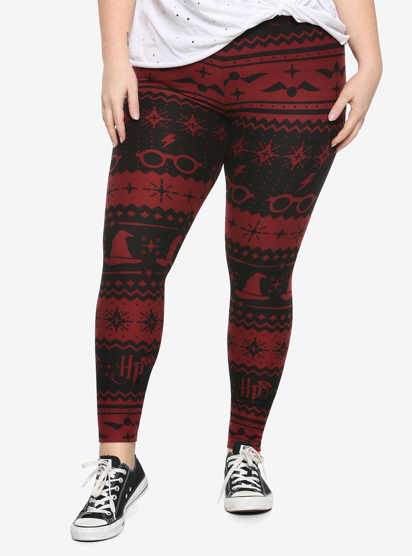 Harry Potter Burgundy & Black Fair Isle Leggings Plus Size