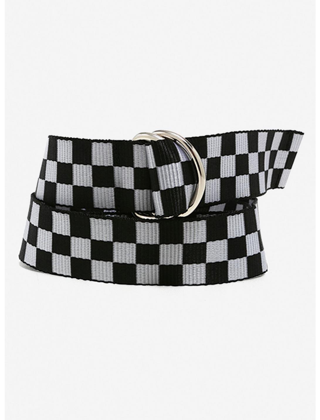 Black & White Checkered D-Ring Belt, , hi-res