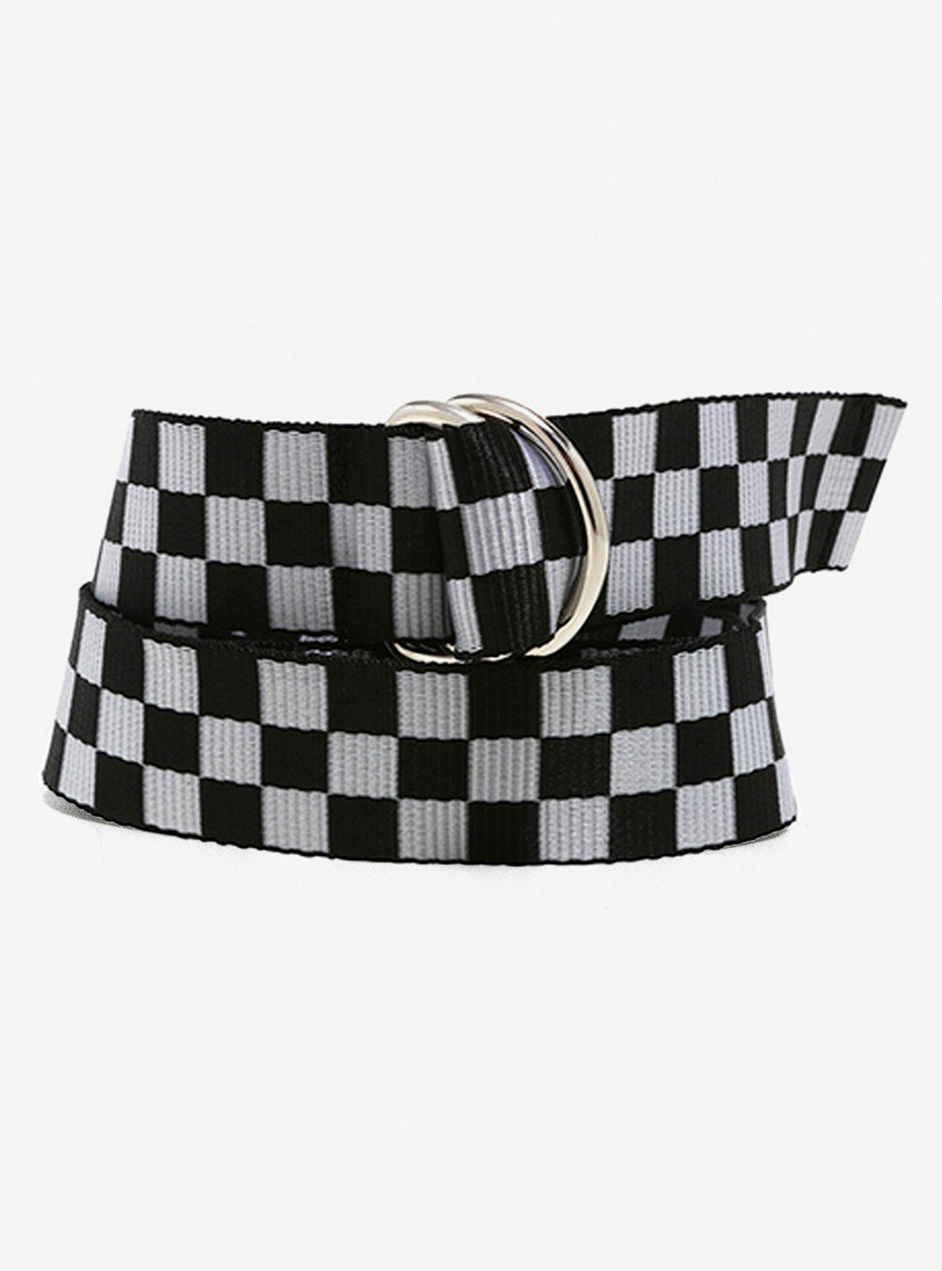 Black & White Checkered D-Ring Belt, , hi-res