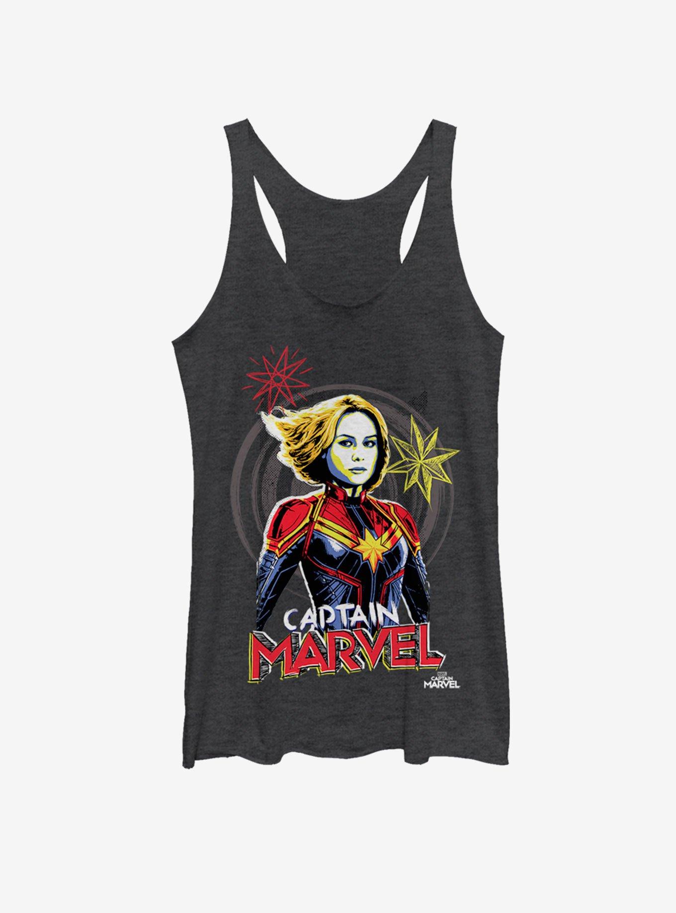 Marvel Captain Marvel Marvel Drawing Girls Tank, BLK HTR, hi-res