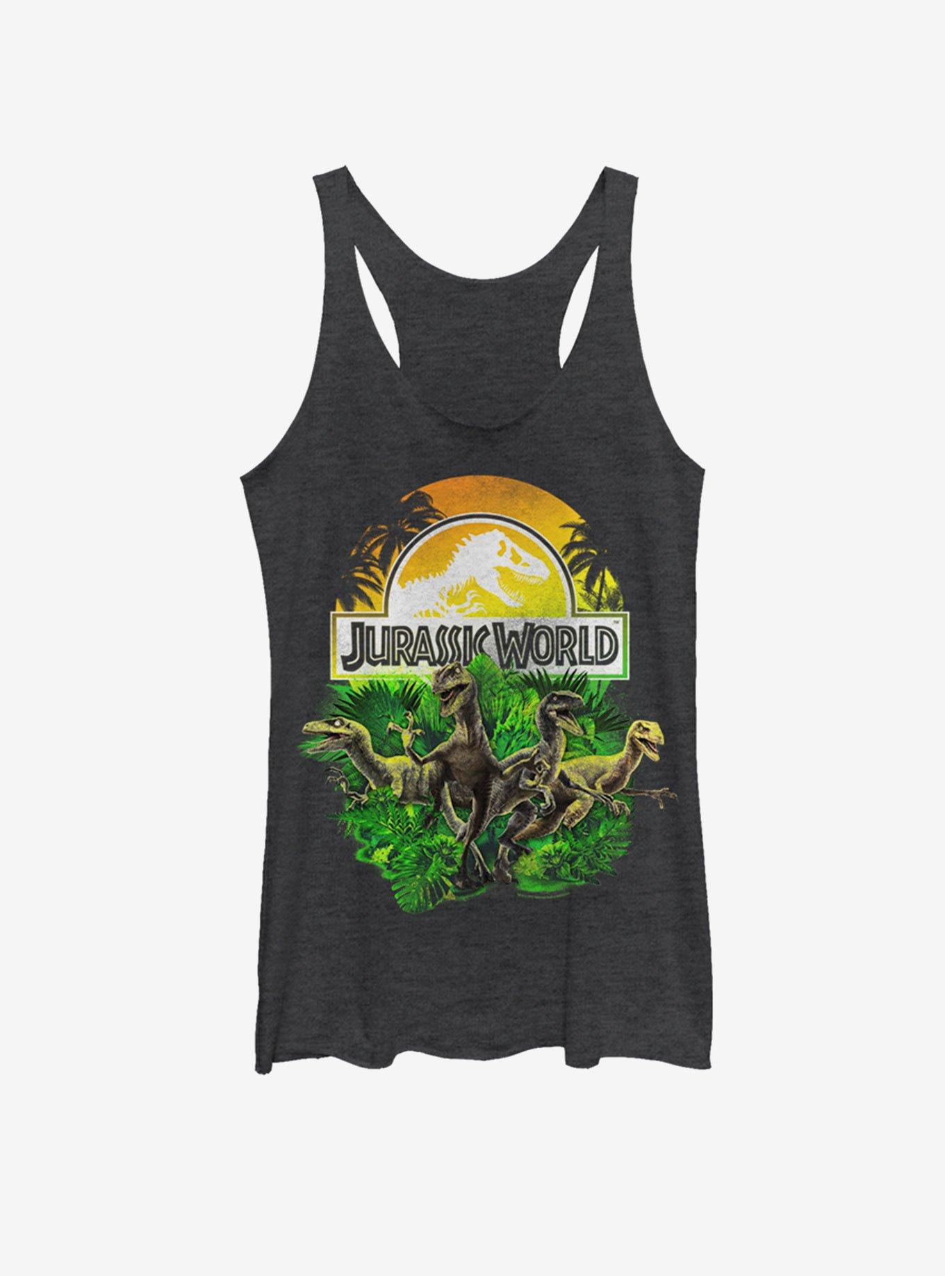 Jurassic Park Distressed Plastic Jungle Girls Tank, BLK HTR, hi-res