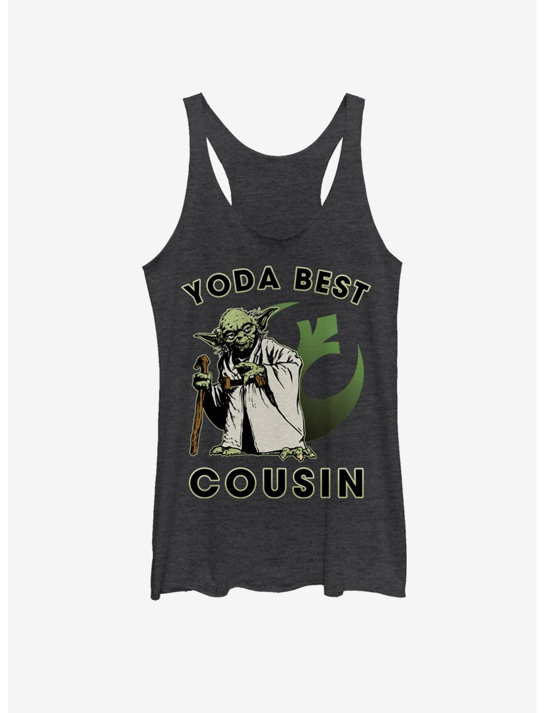 Star Wars Yoda Best Cousin Girls Tank, BLK HTR, hi-res
