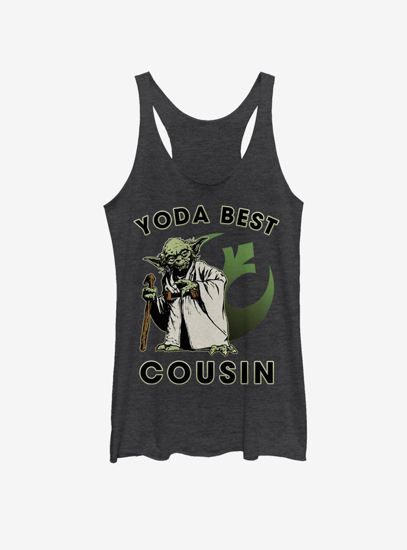 Star Wars Yoda Best Cousin Girls Tank, BLK HTR, hi-res