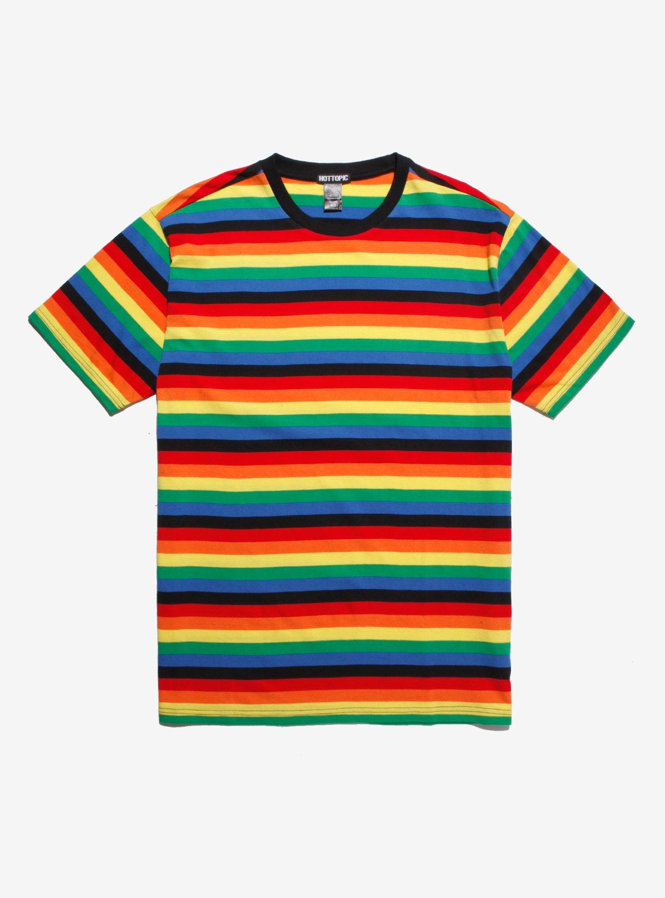 Rainbow Striped Ringer T-Shirt | Hot Topic