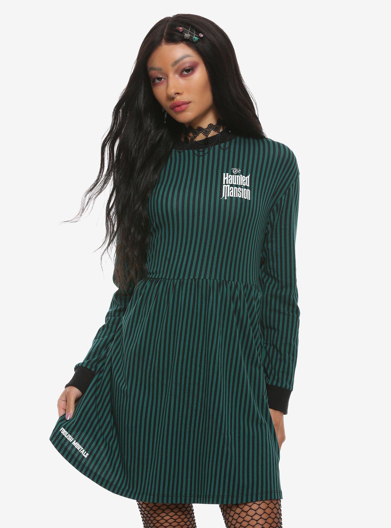 Her Universe Disney The Haunted Mansion Green & Black Striped Long-Sleeve Dress, BLACK STRIPE, hi-res