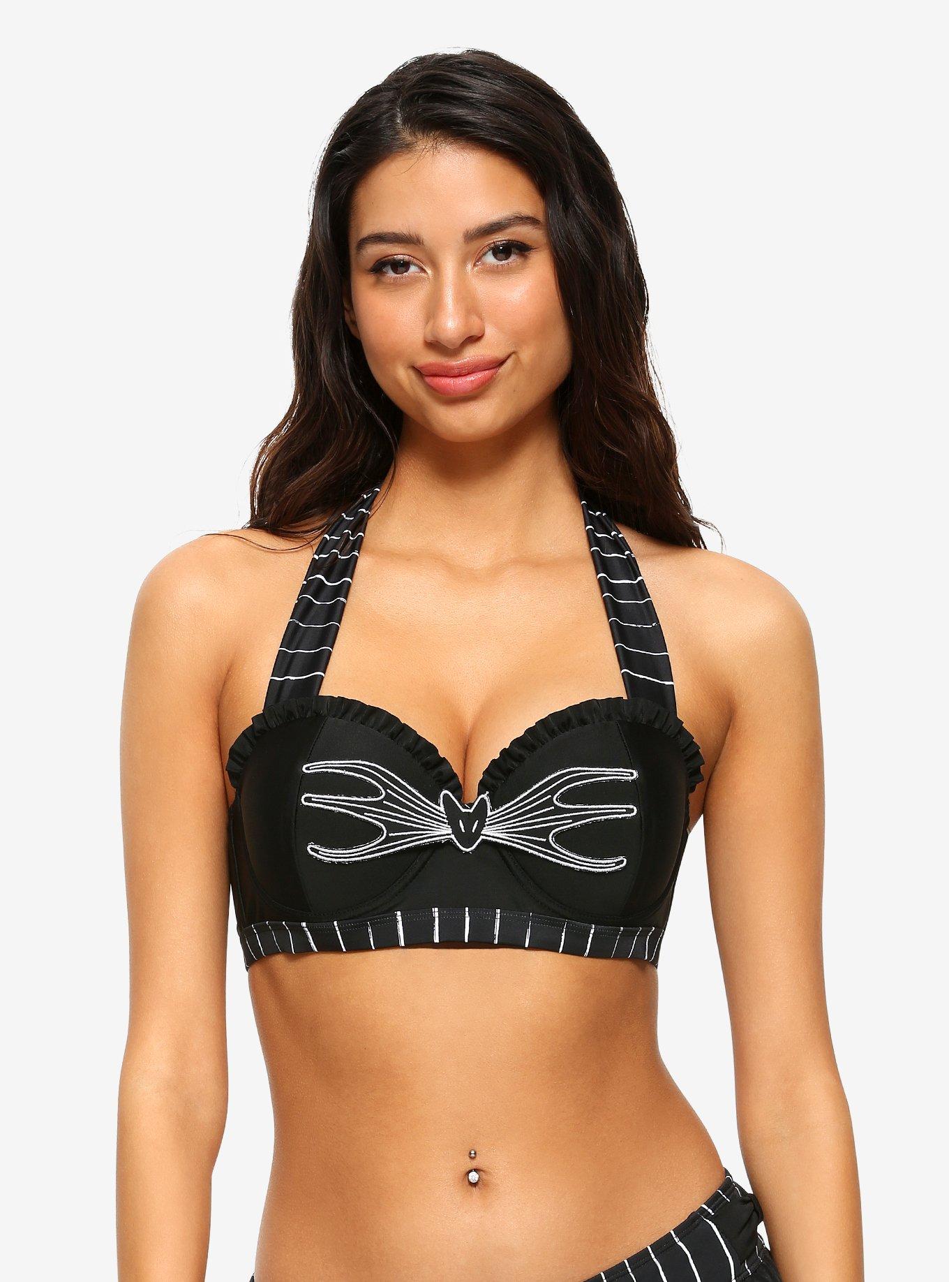 The Nightmare Before Christmas Jack Skellington Halter Swim Top, BLACK, hi-res