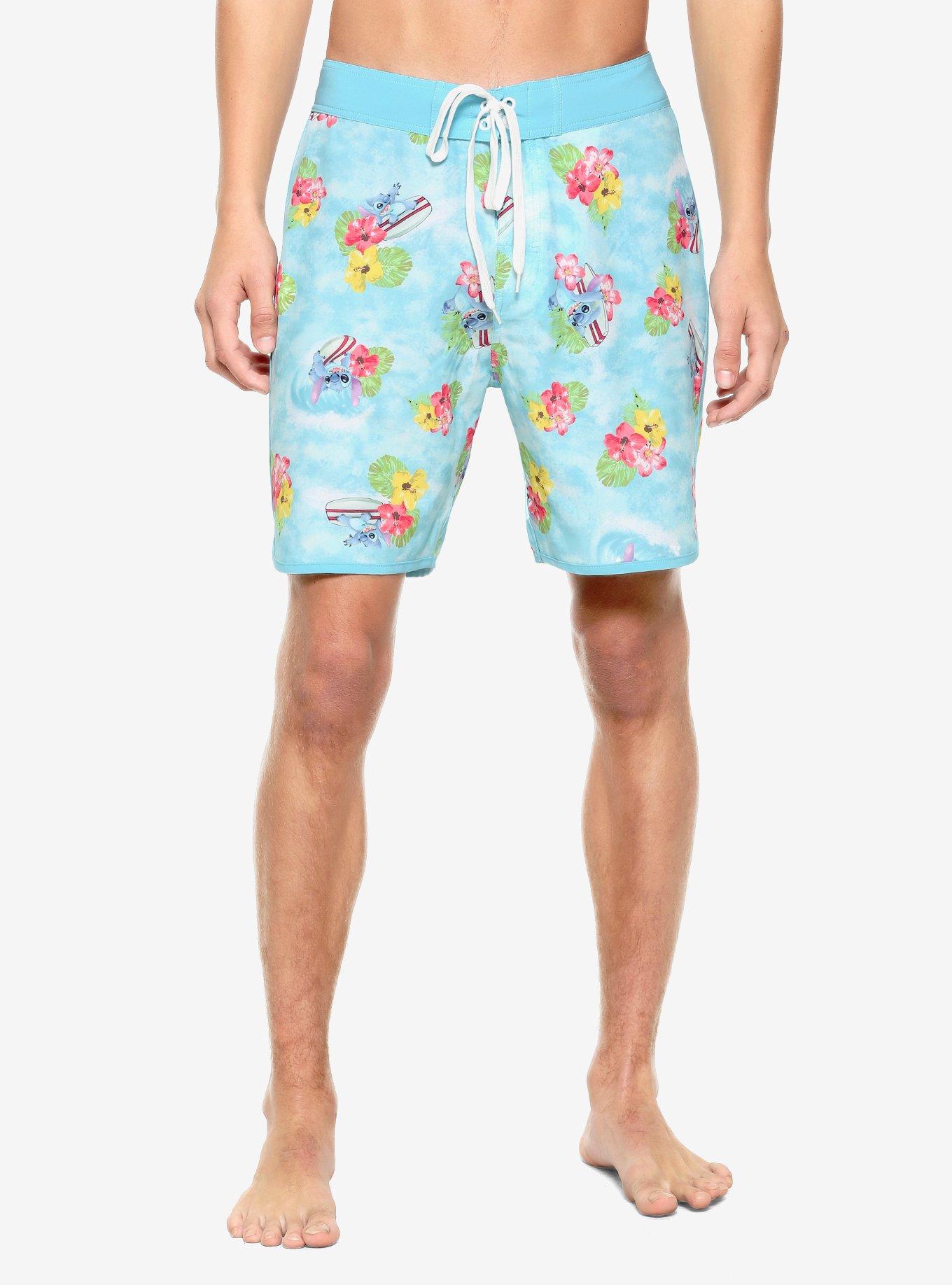 Disney Lilo & Stitch Surfing Hibiscus Swim Trunks, MULTI, hi-res