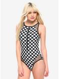 Black & White Checkered Zip-Up Swimsuit, MULTI, hi-res