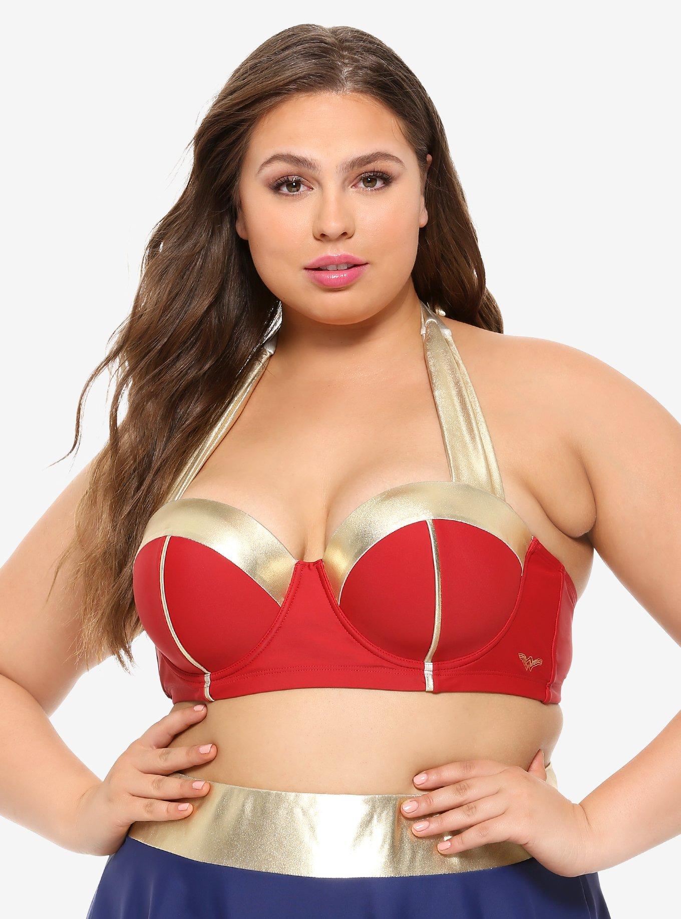 DC Comics Wonder Woman Halter Swim Top Plus Size, MULTI, hi-res