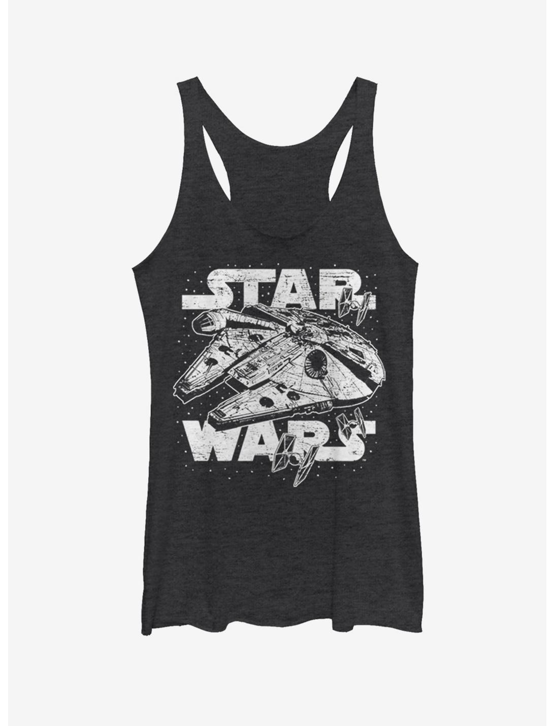 Star Wars Millennium Falcon and TIE Fighters Girls Tank, BLK HTR, hi-res