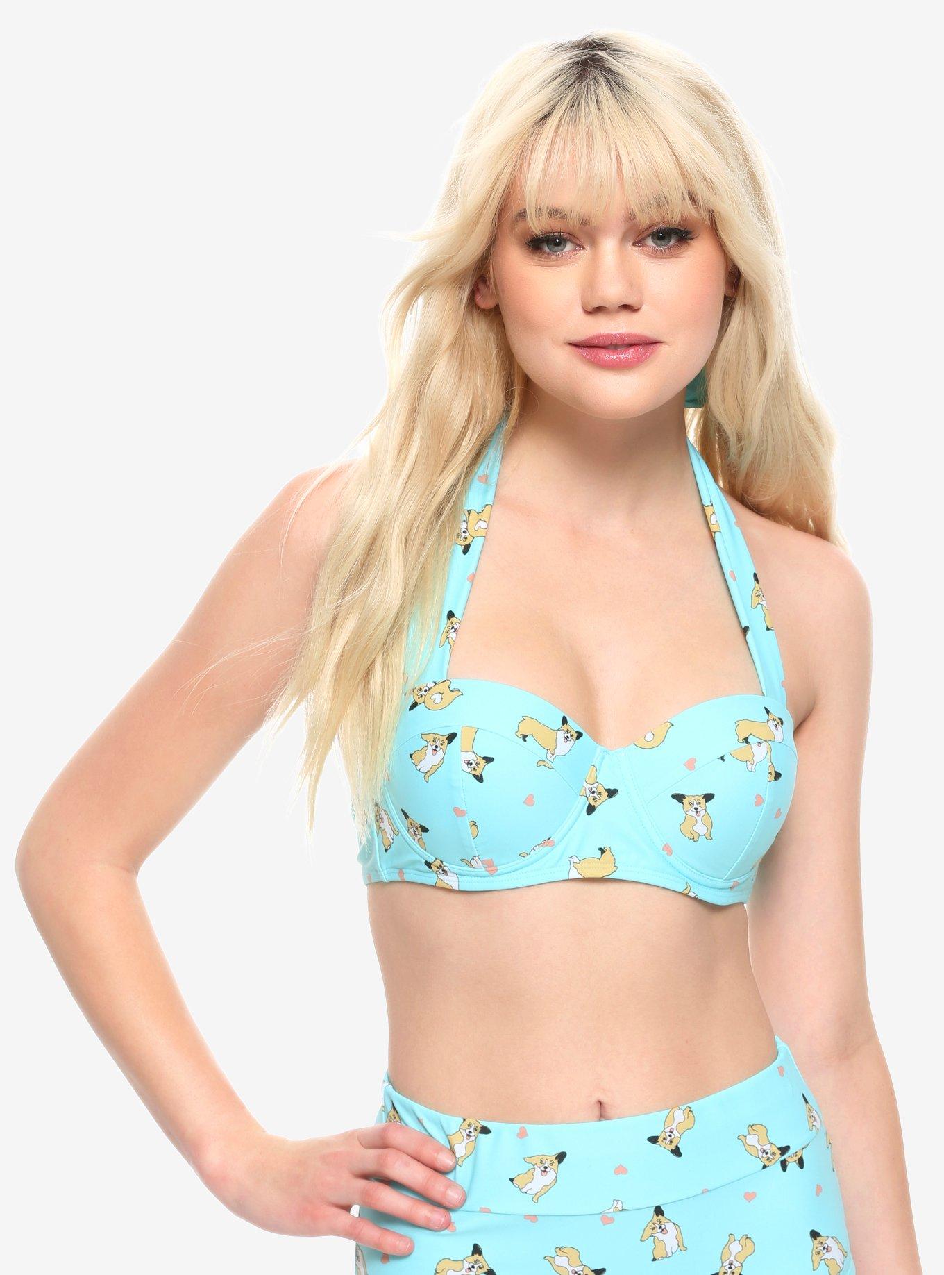 Corgis & Hearts Halter Swim Top, MULTI, hi-res