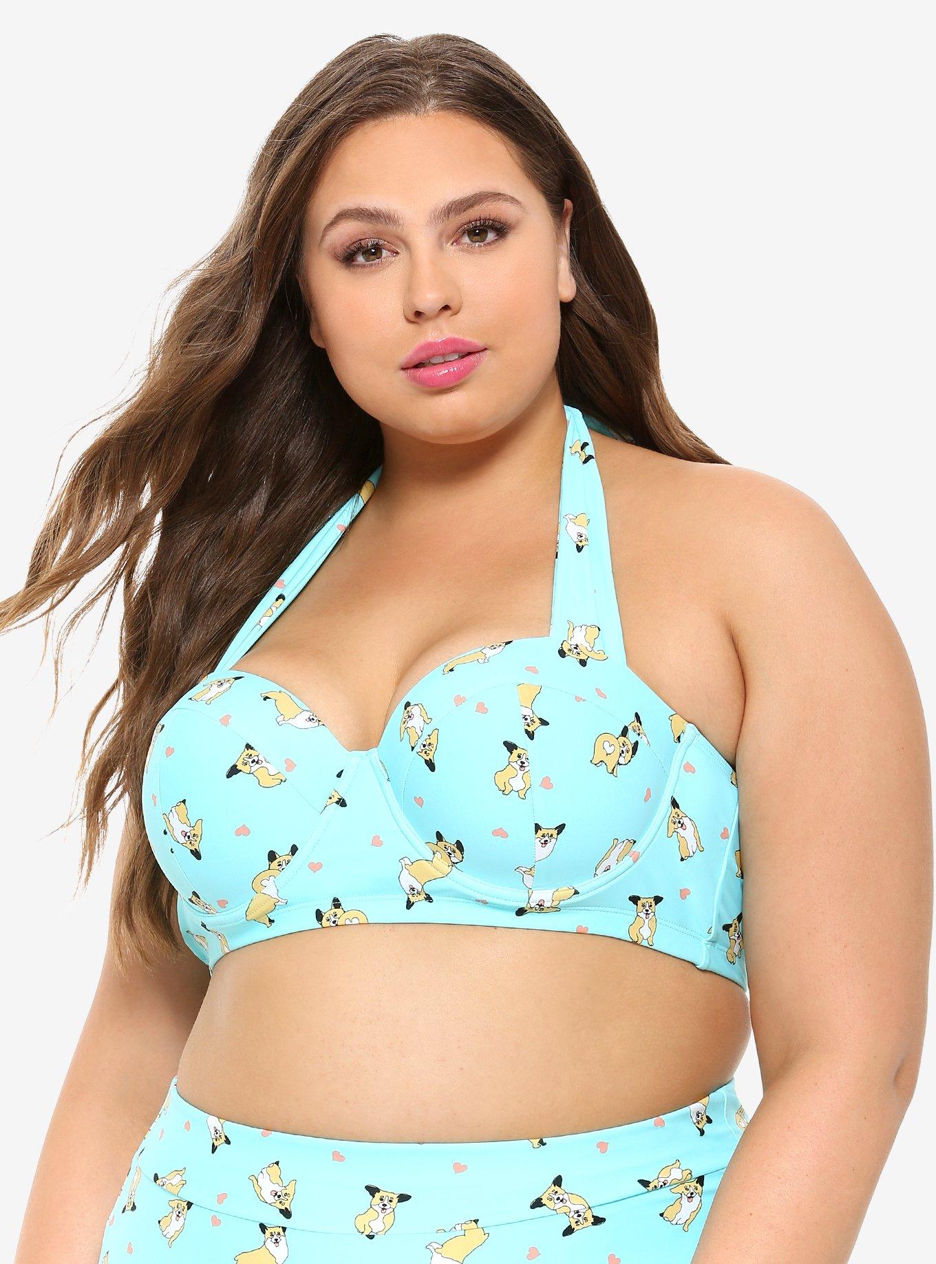 Corgis & Hearts Halter Swim Top Plus Size, MULTI, hi-res