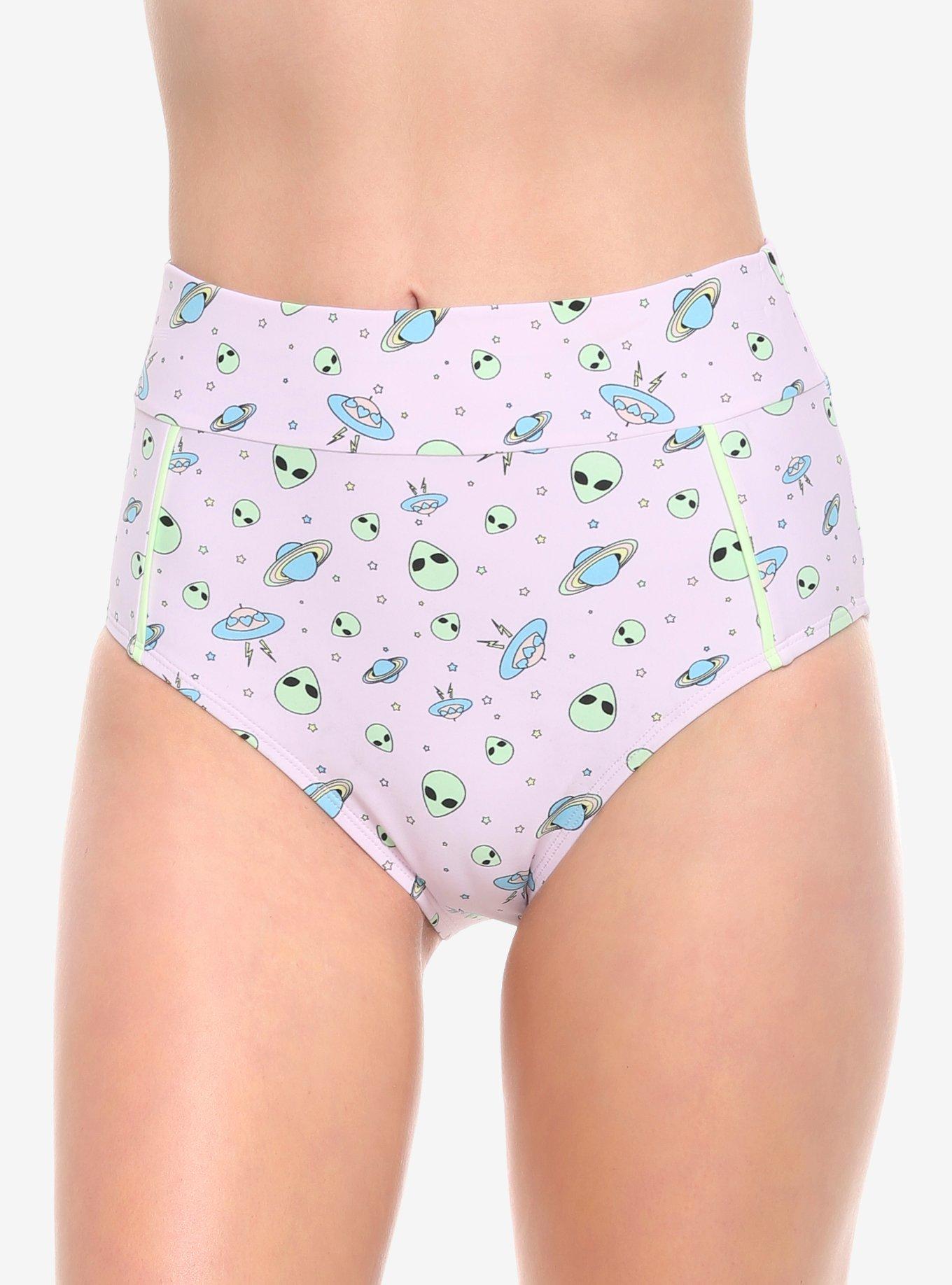 Pastel Alien High-Waisted Swim Bottoms, MULTI, hi-res